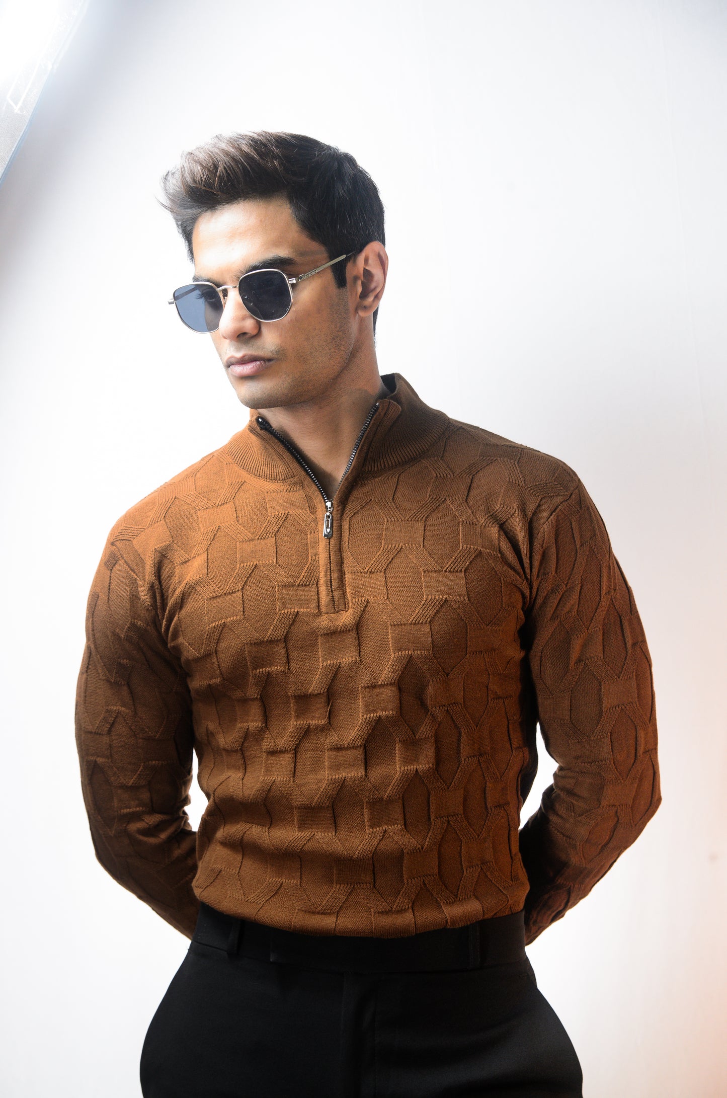 The Atlas Full Sleeve Knitted Tshirt - BROWN