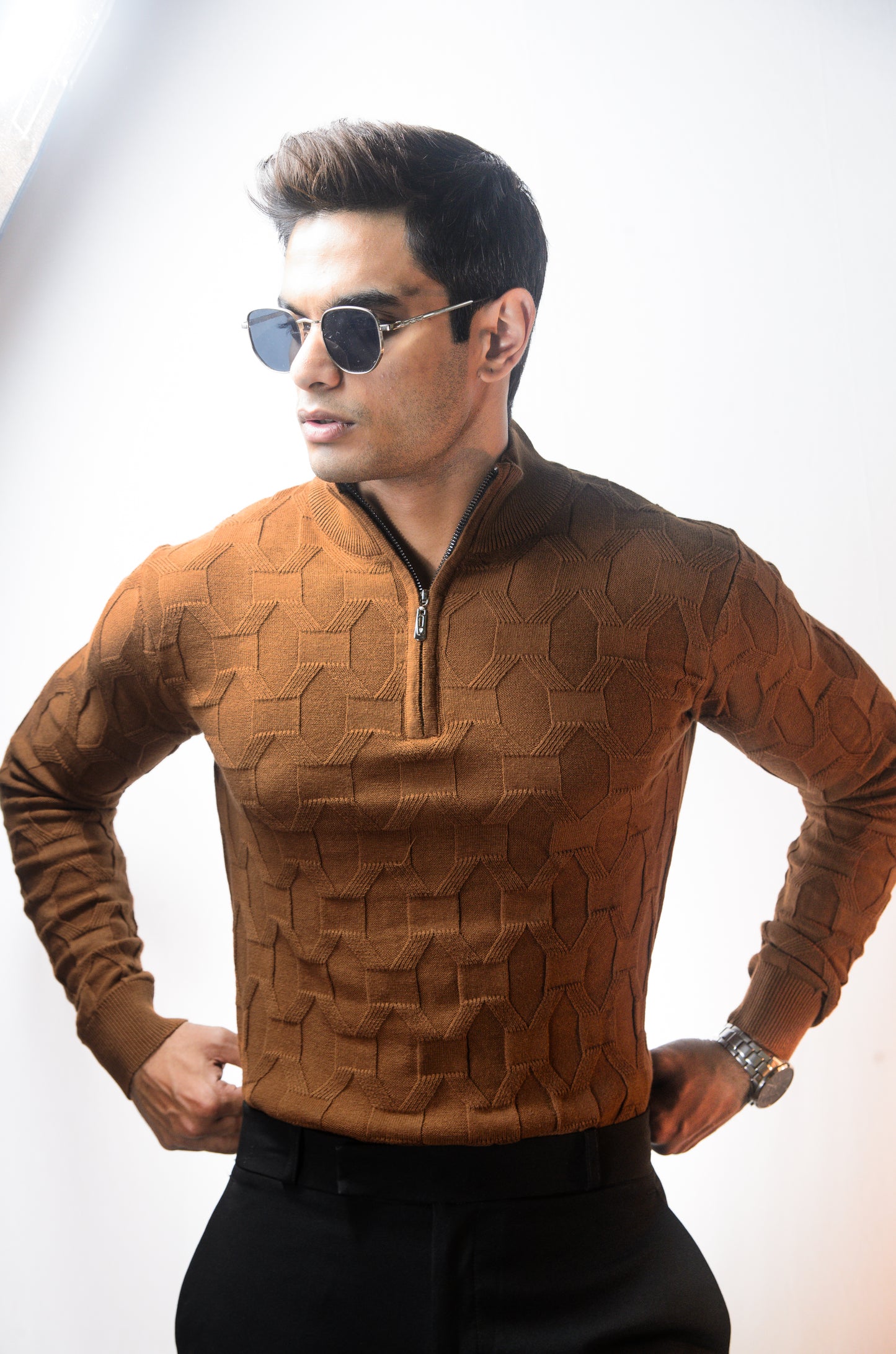 The Atlas Full Sleeve Knitted Tshirt - BROWN