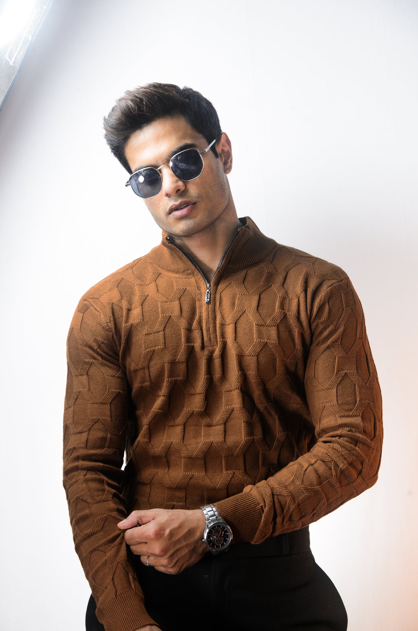 The Atlas Full Sleeve Knitted Tshirt - BROWN