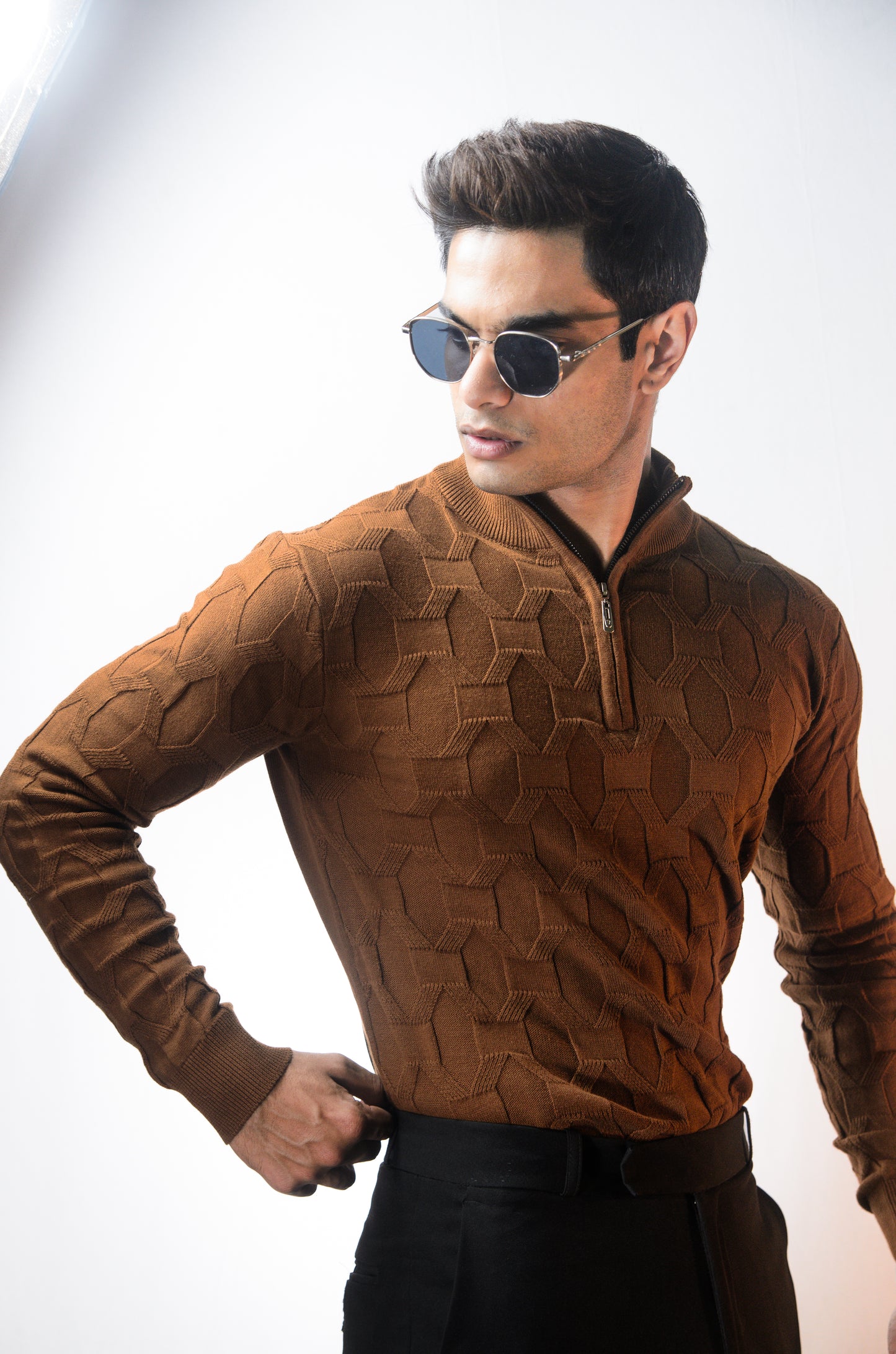 The Atlas Full Sleeve Knitted Tshirt - BROWN