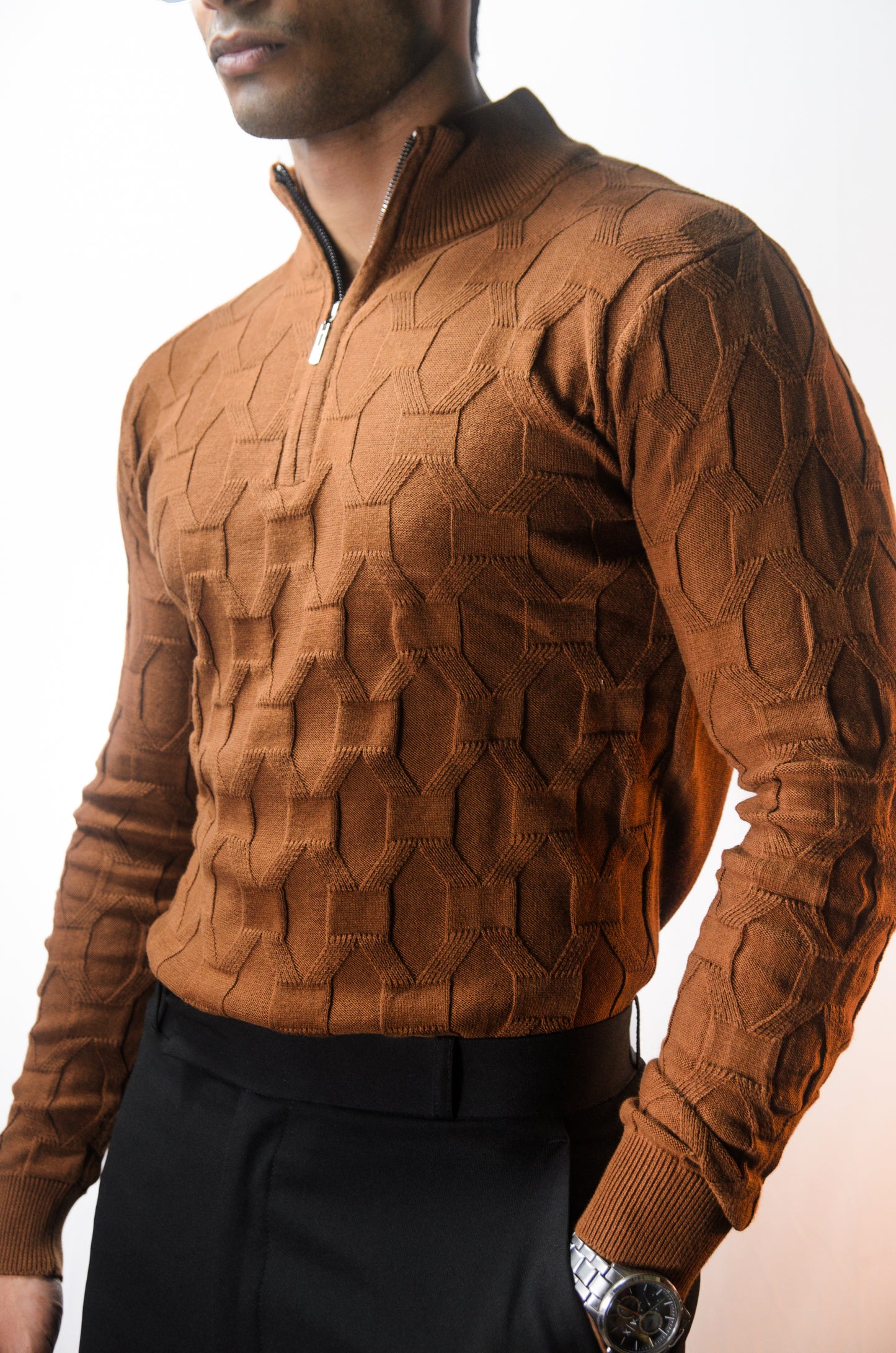 The Atlas Full Sleeve Knitted Tshirt - BROWN
