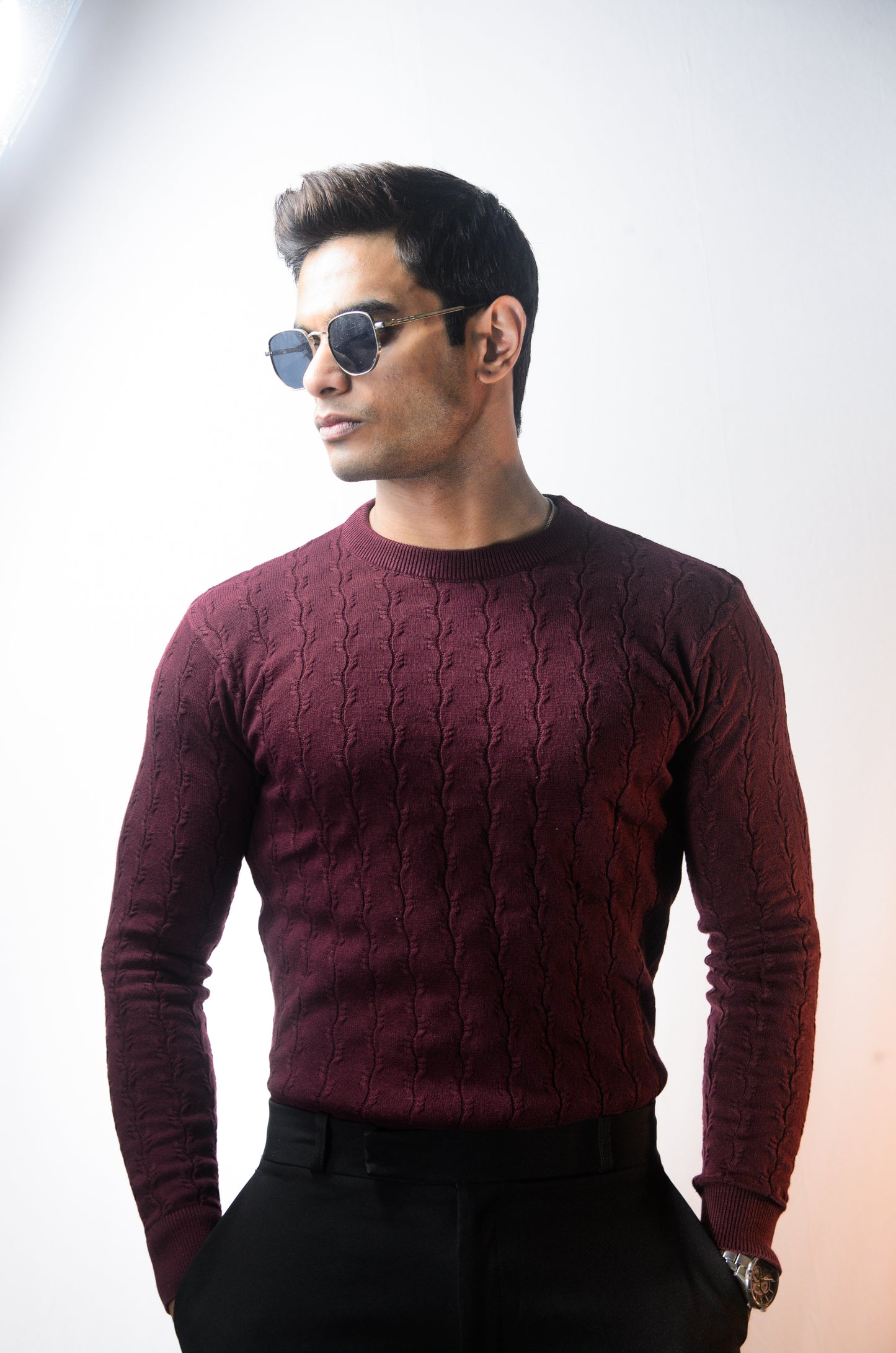 Forest Luxe Full Sleeve Knitted Tshirt - WINE