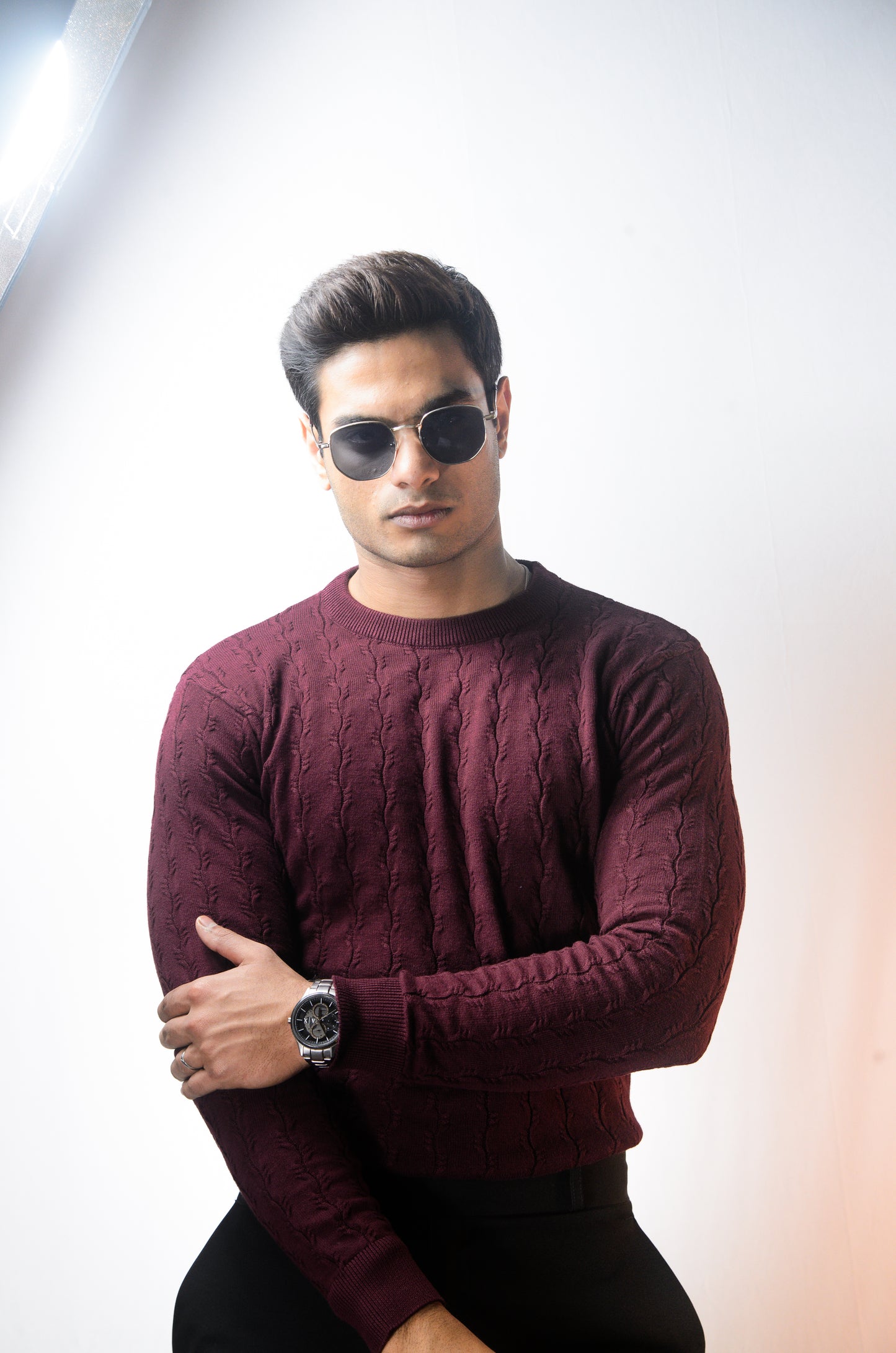 Forest Luxe Full Sleeve Knitted Tshirt - WINE