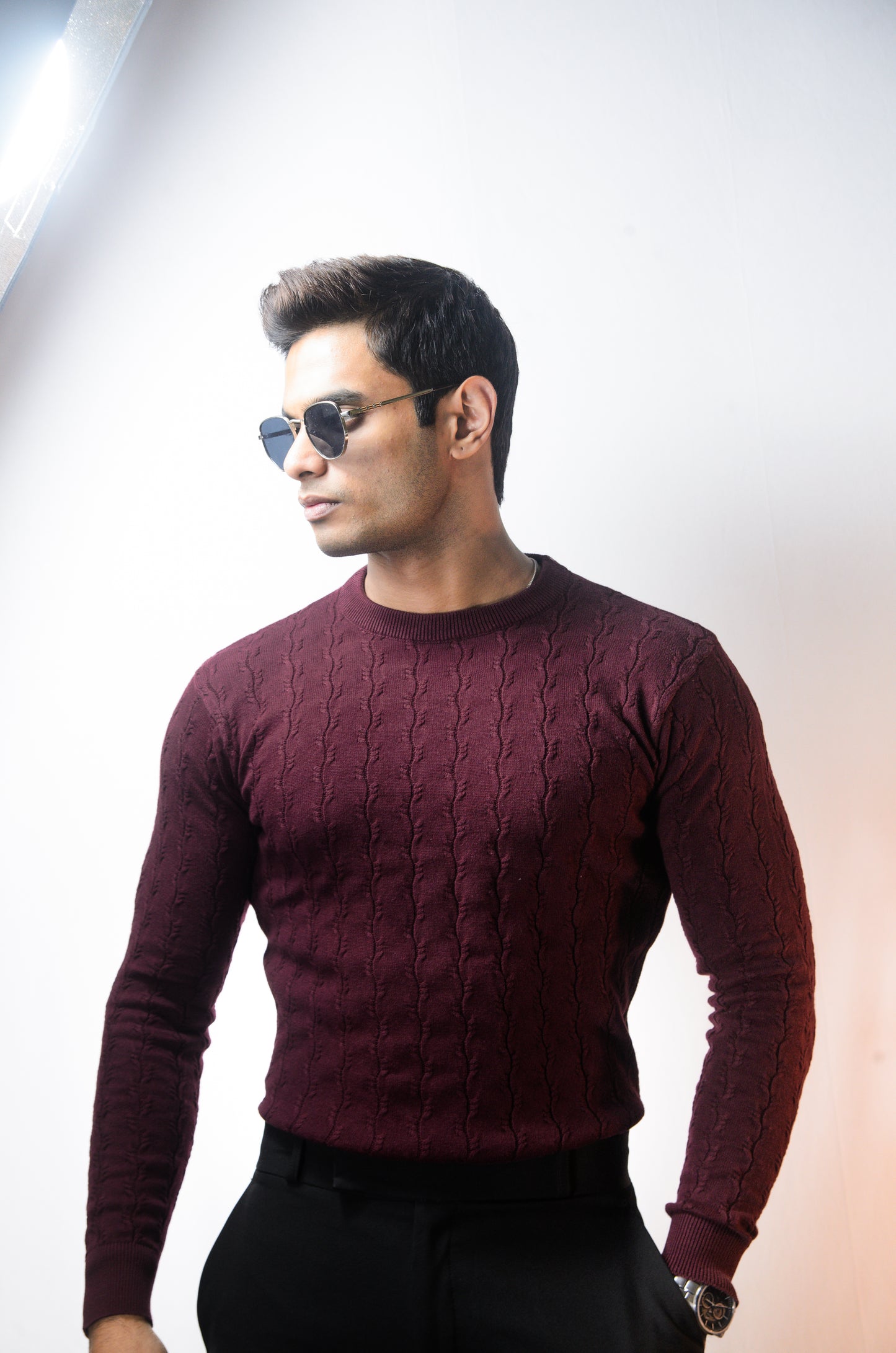 Forest Luxe Full Sleeve Knitted Tshirt - WINE