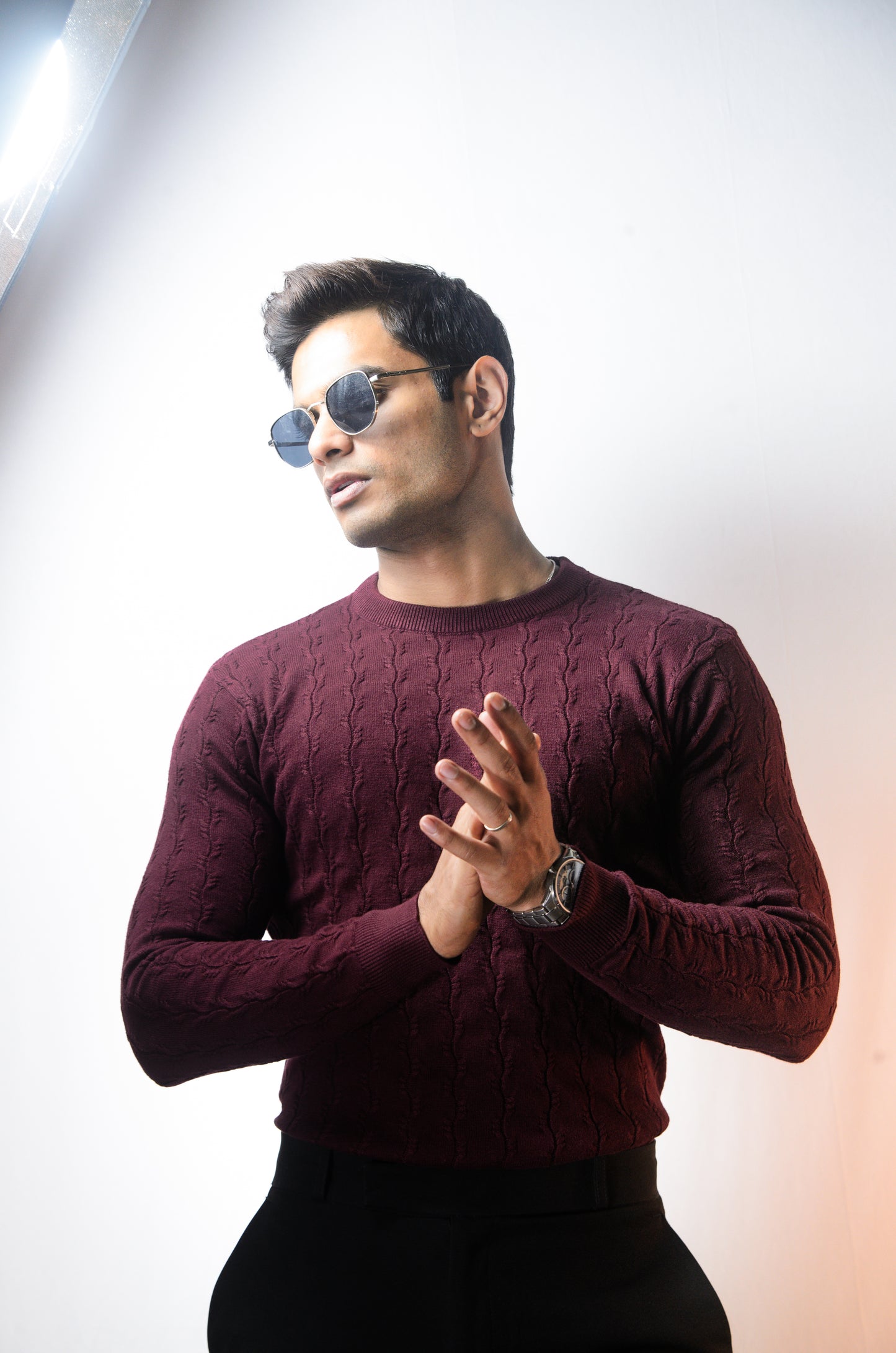 Forest Luxe Full Sleeve Knitted Tshirt - WINE