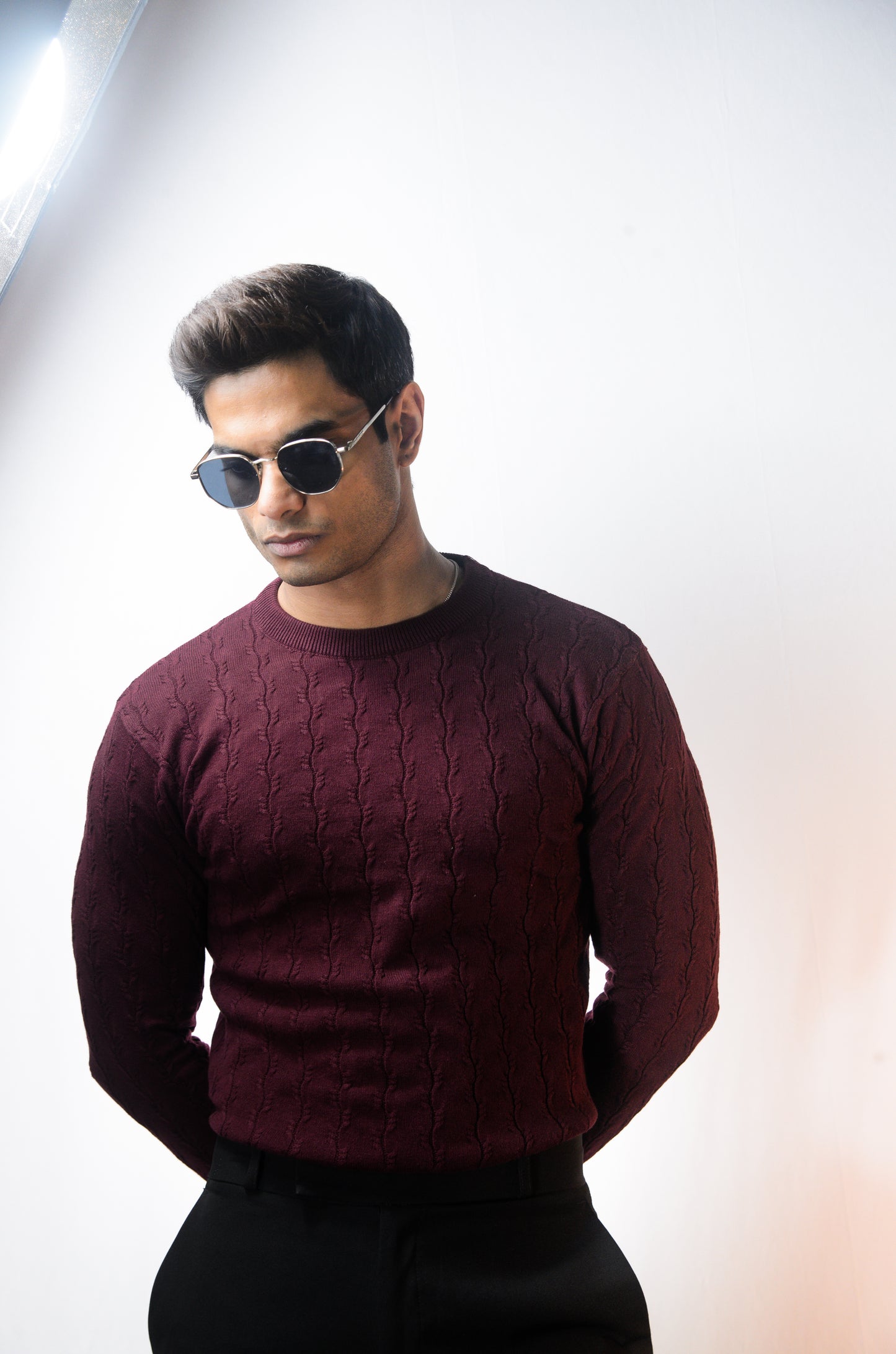 Forest Luxe Full Sleeve Knitted Tshirt - WINE