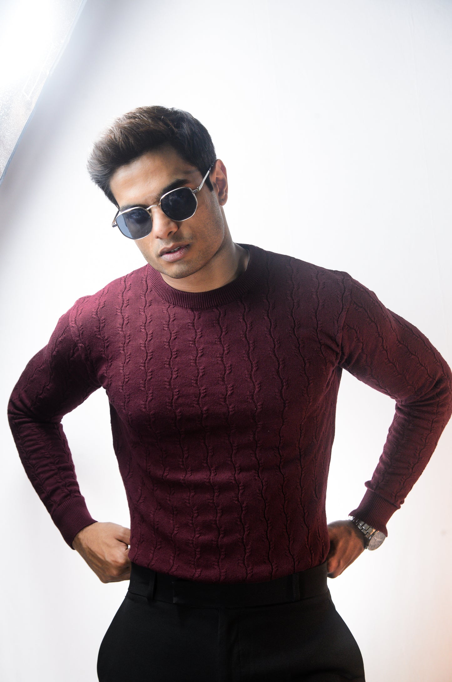 Forest Luxe Full Sleeve Knitted Tshirt - WINE