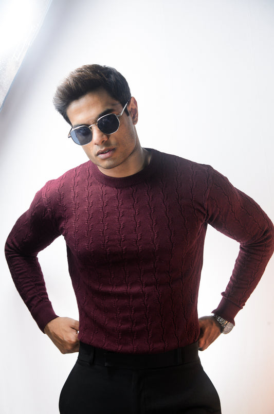 Forest Luxe Full Sleeve Knitted Tshirt - WINE