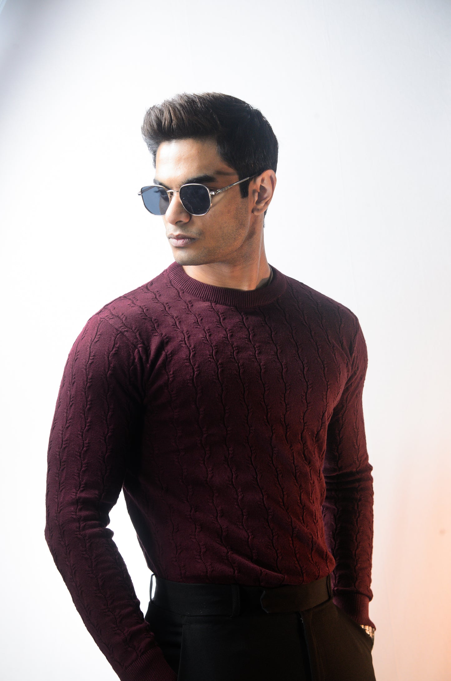 Forest Luxe Full Sleeve Knitted Tshirt - WINE