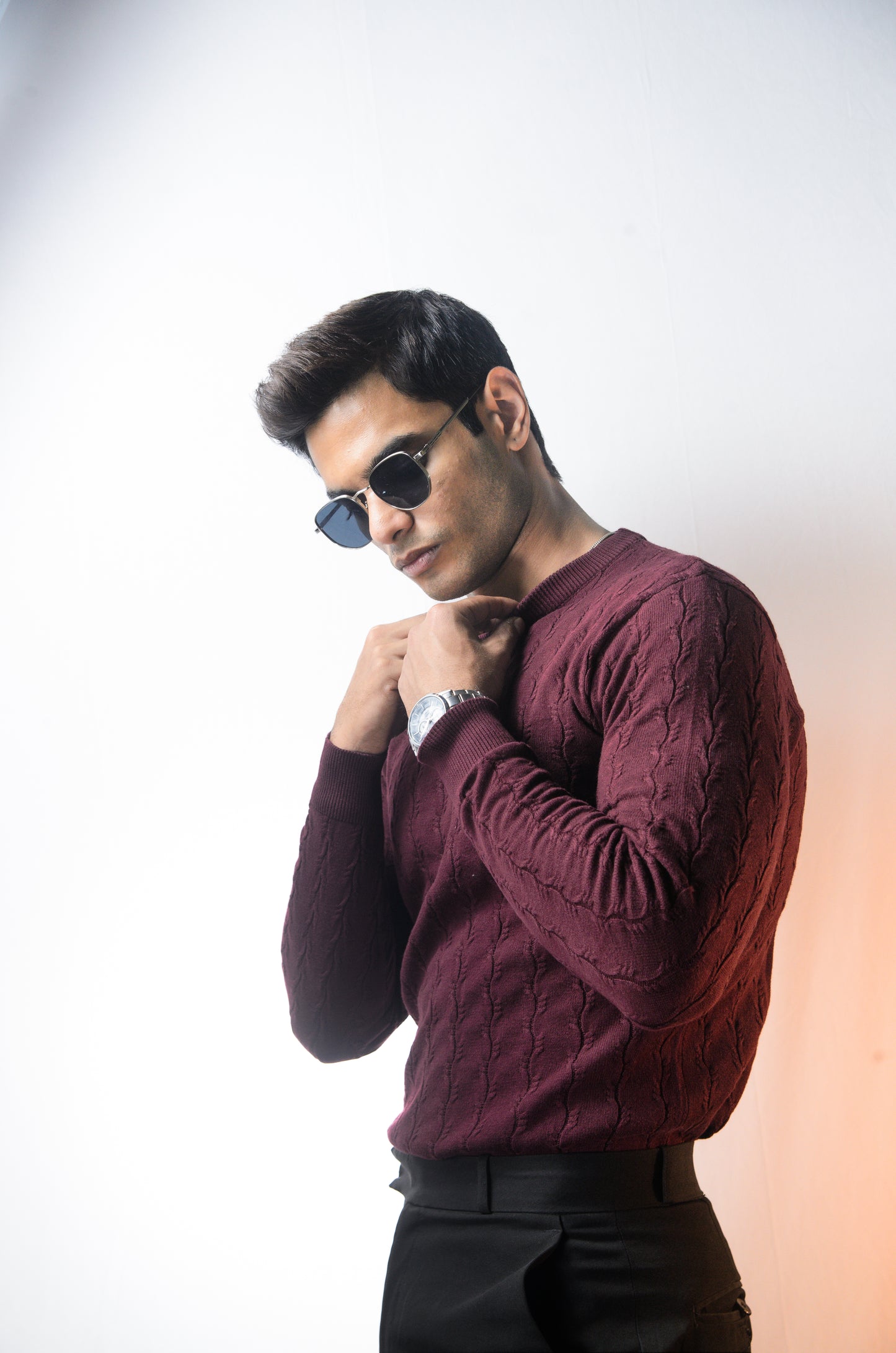 Forest Luxe Full Sleeve Knitted Tshirt - WINE