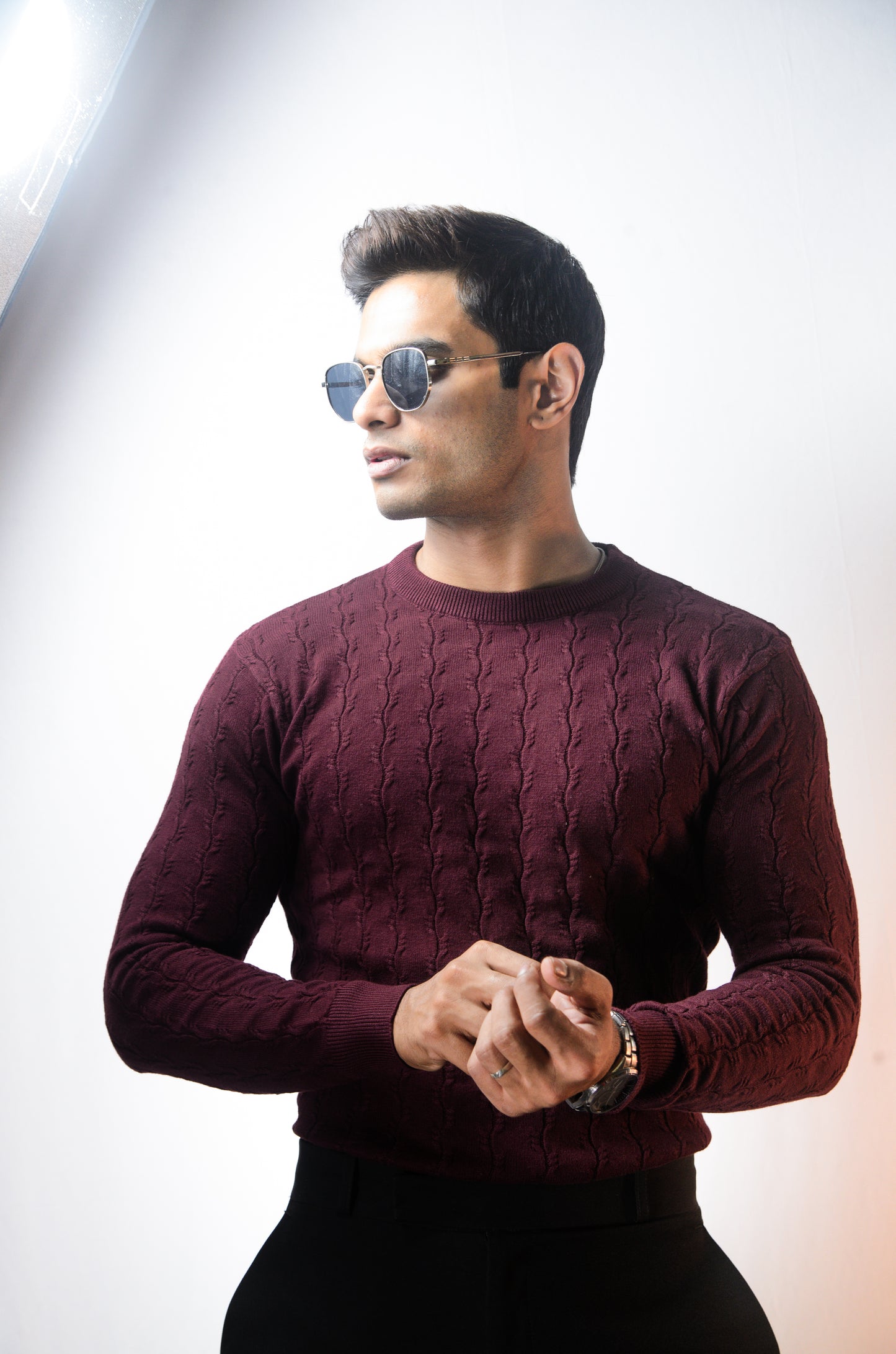Forest Luxe Full Sleeve Knitted Tshirt - WINE