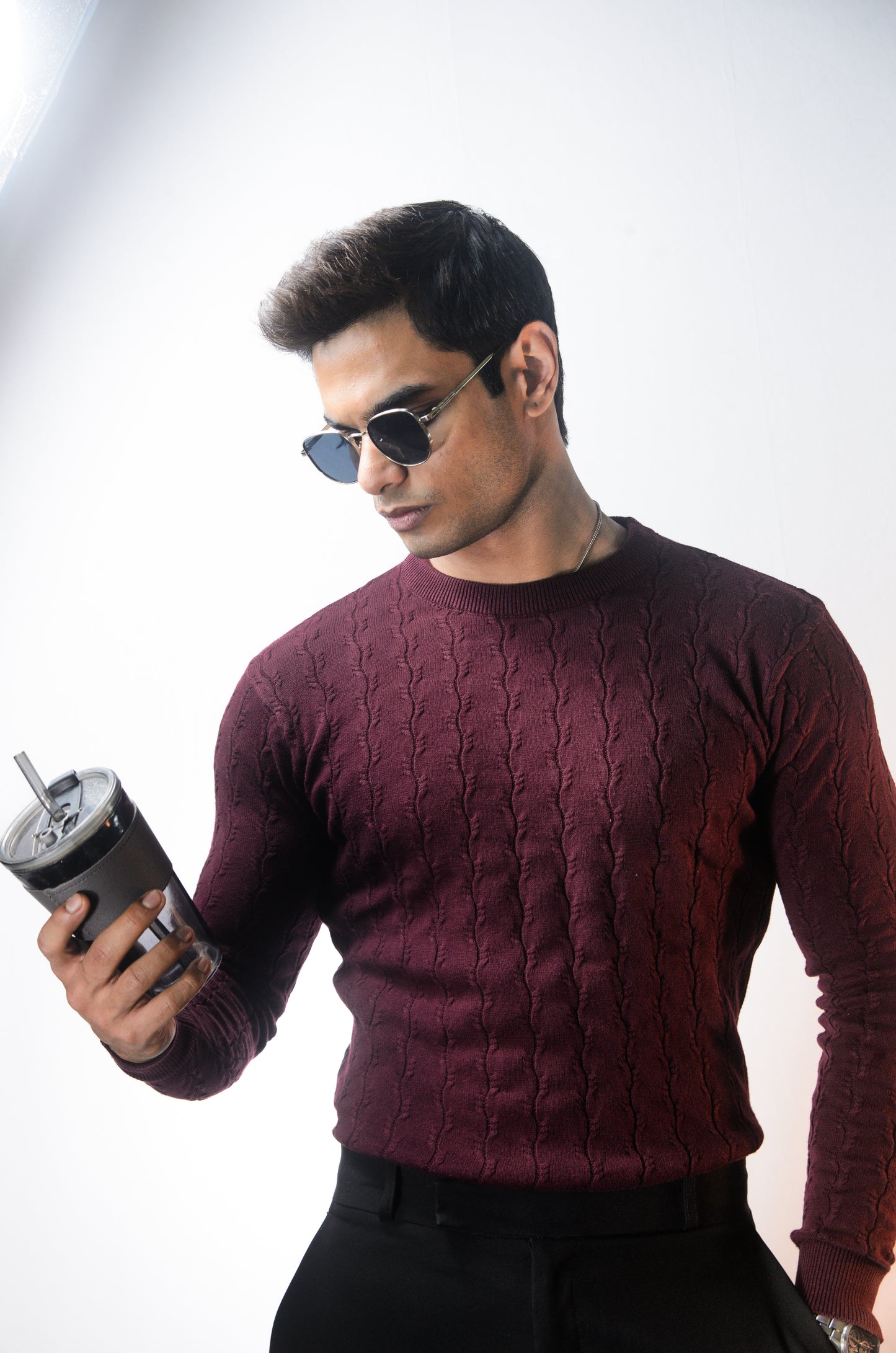 Forest Luxe Full Sleeve Knitted Tshirt - WINE