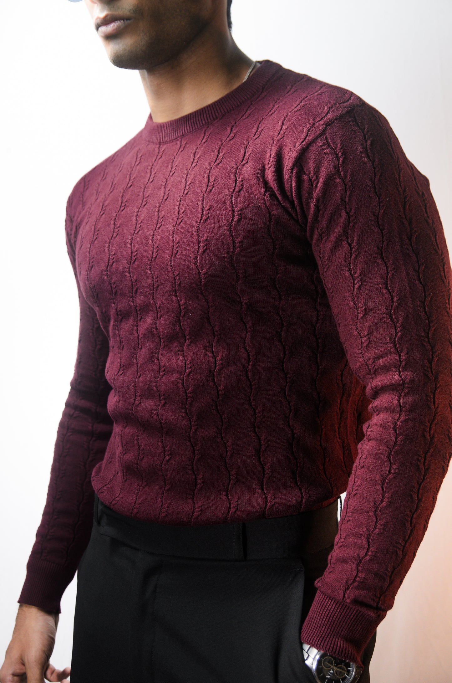 Forest Luxe Full Sleeve Knitted Tshirt - WINE