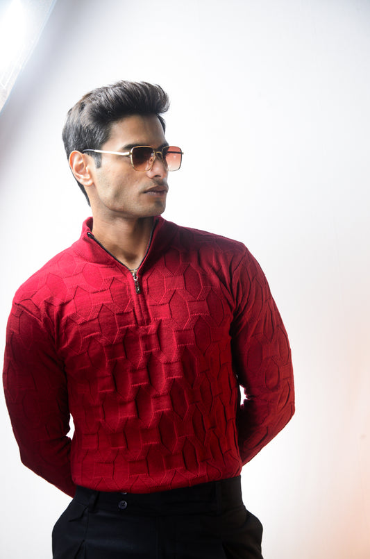 The Atlas Full Sleeve Knitted Tshirt - MAROON