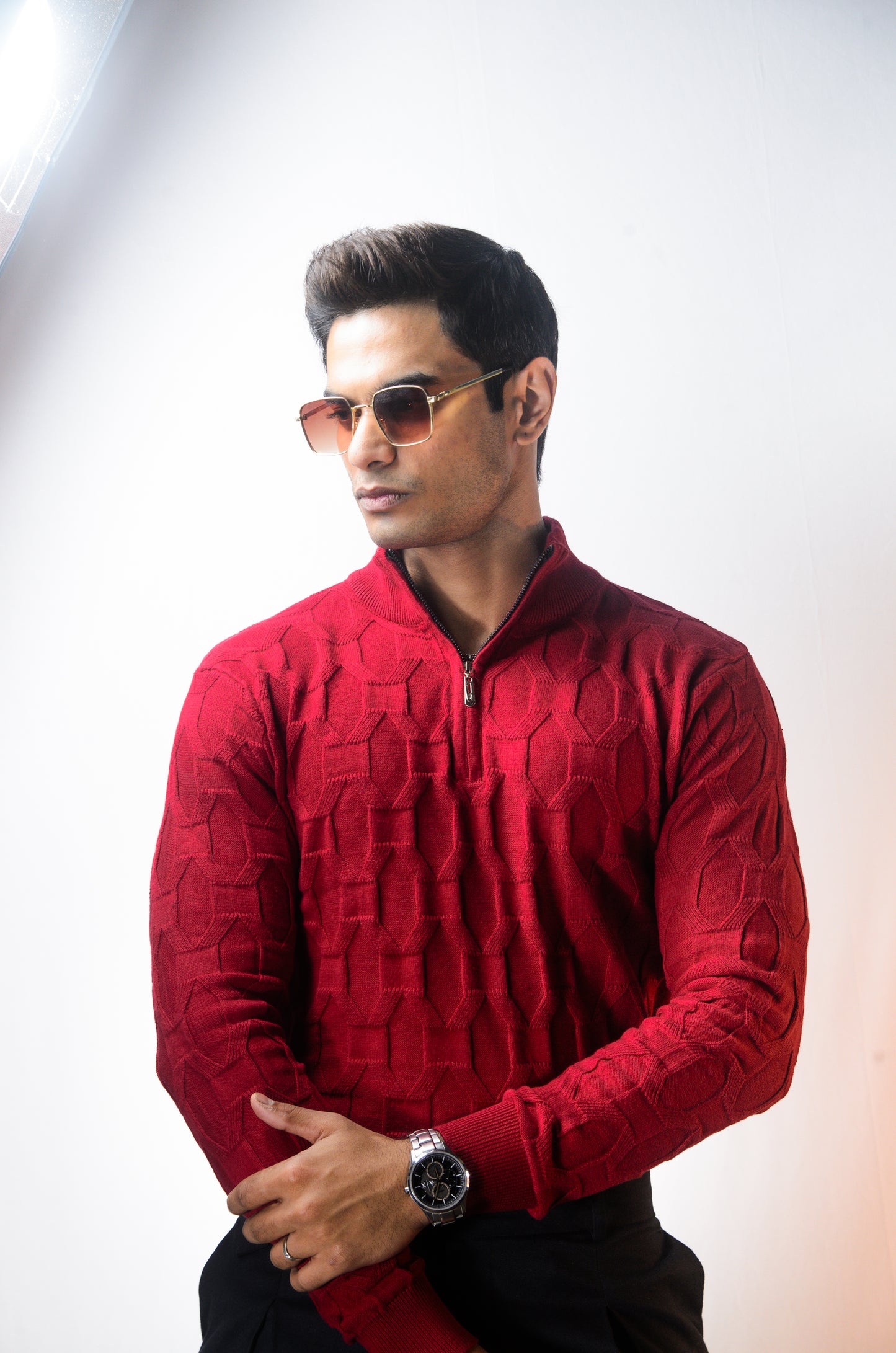 The Atlas Full Sleeve Knitted Tshirt - MAROON