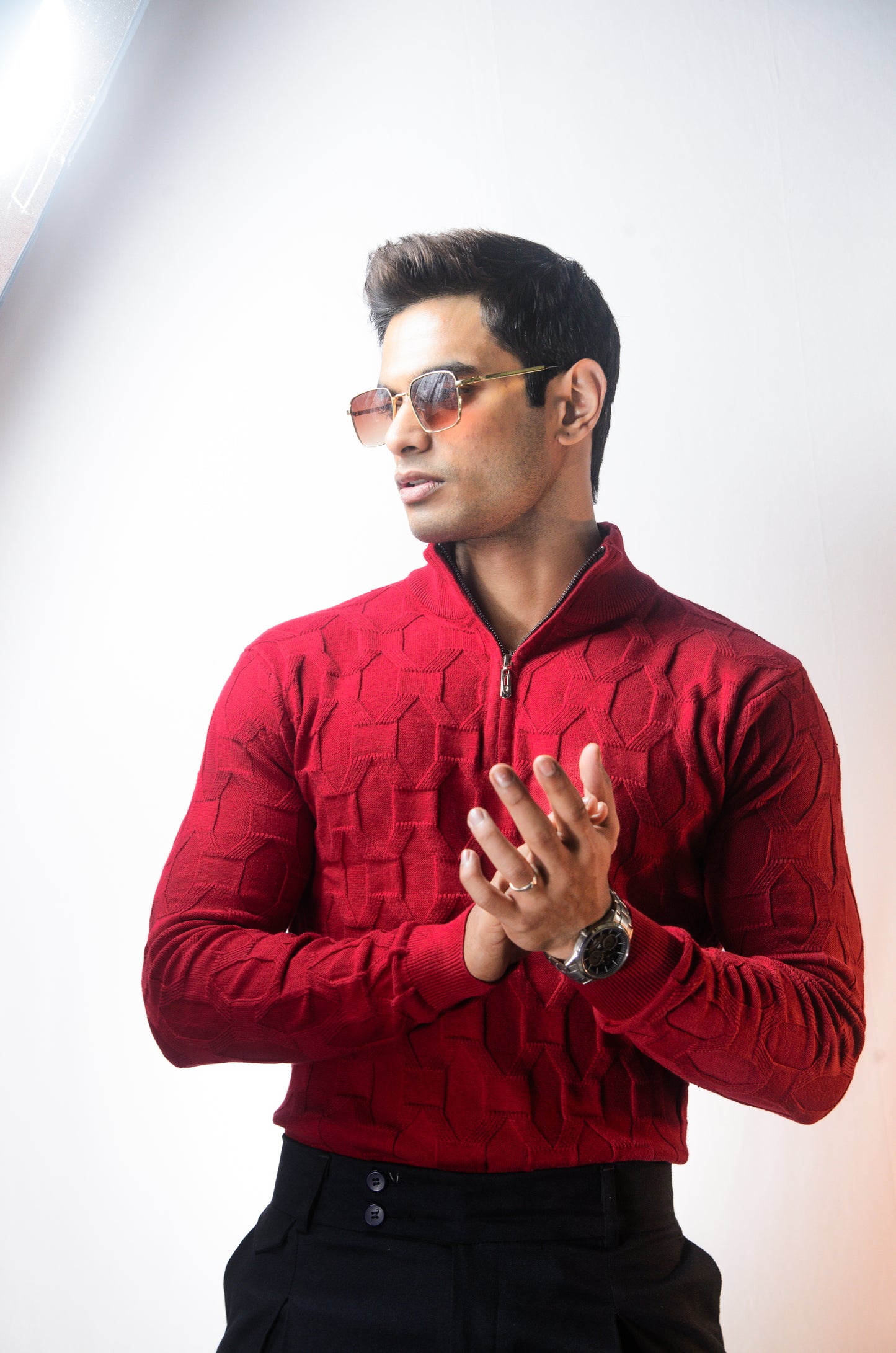 The Atlas Full Sleeve Knitted Tshirt - MAROON