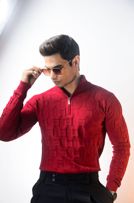 The Atlas Full Sleeve Knitted Tshirt - MAROON