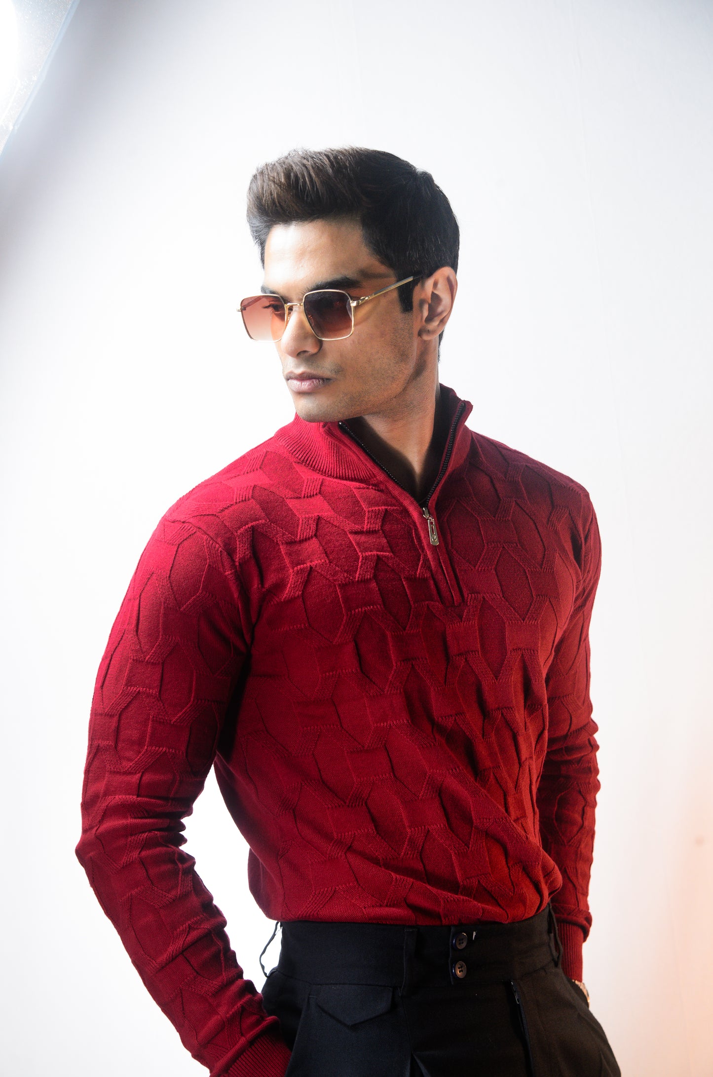 The Atlas Full Sleeve Knitted Tshirt - MAROON
