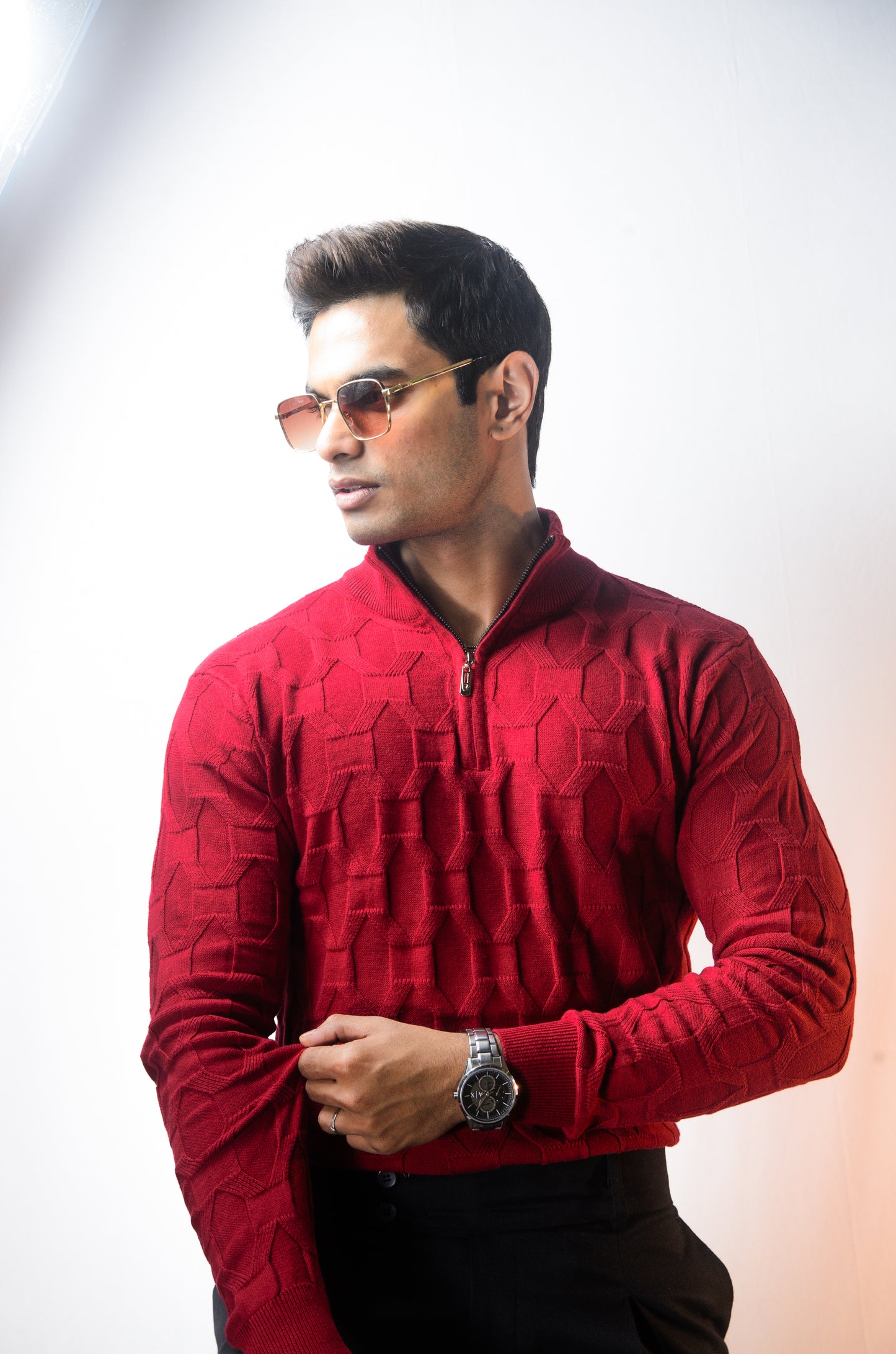 The Atlas Full Sleeve Knitted Tshirt - MAROON