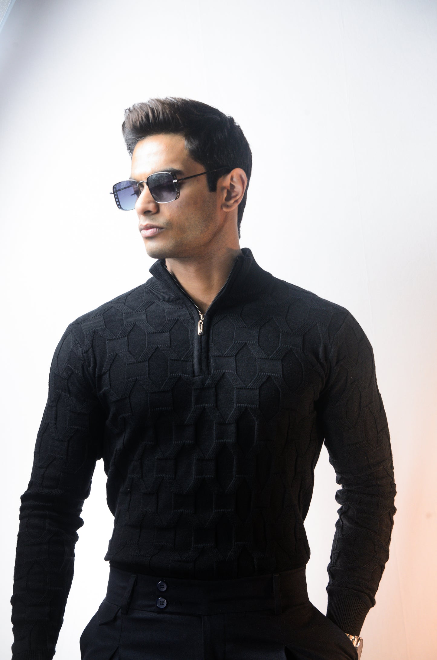 The Atlas Full Sleeve Knitted Tshirt - BLACK