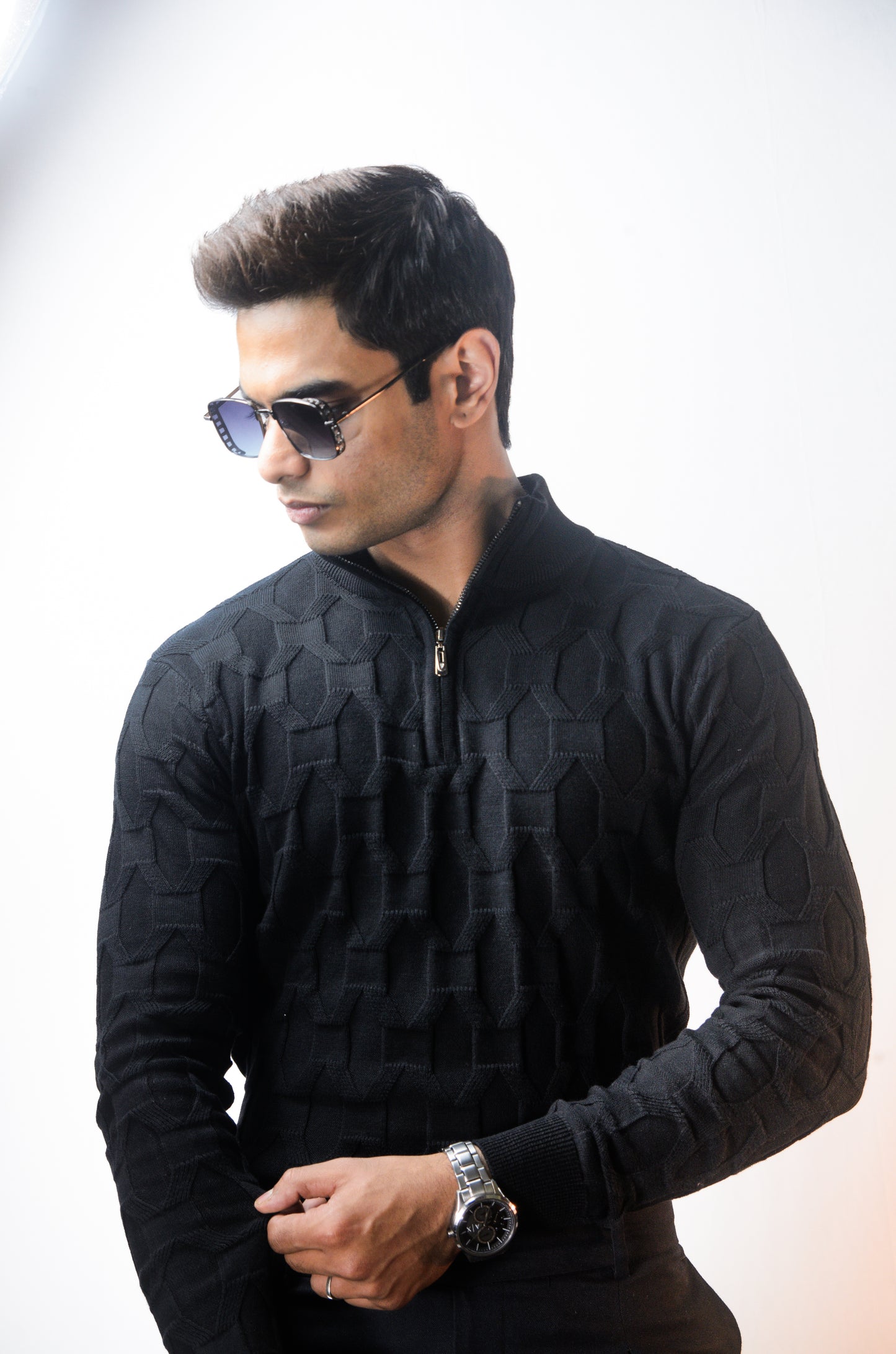 The Atlas Full Sleeve Knitted Tshirt - BLACK