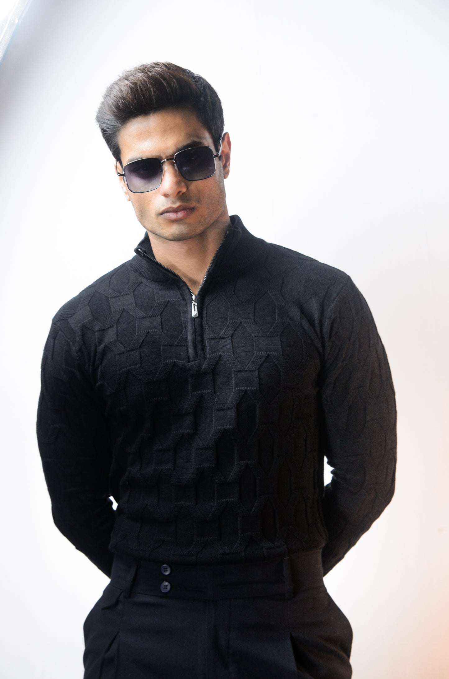The Atlas Full Sleeve Knitted Tshirt - BLACK