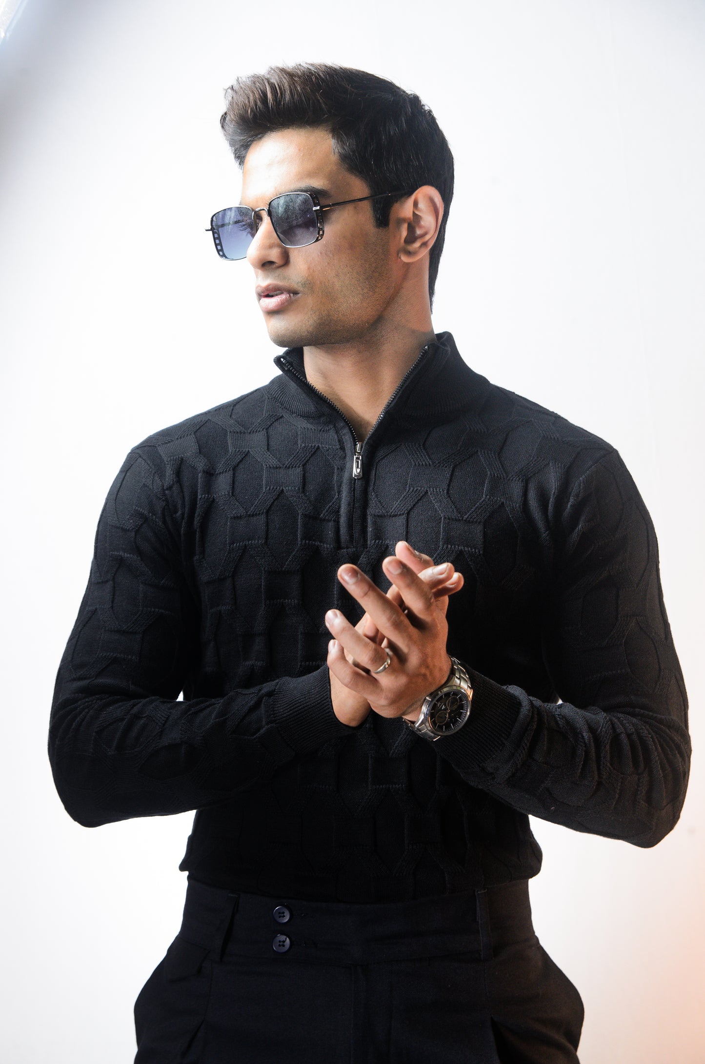 The Atlas Full Sleeve Knitted Tshirt - BLACK