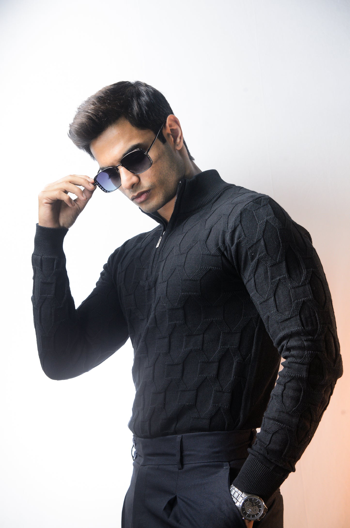 The Atlas Full Sleeve Knitted Tshirt - BLACK
