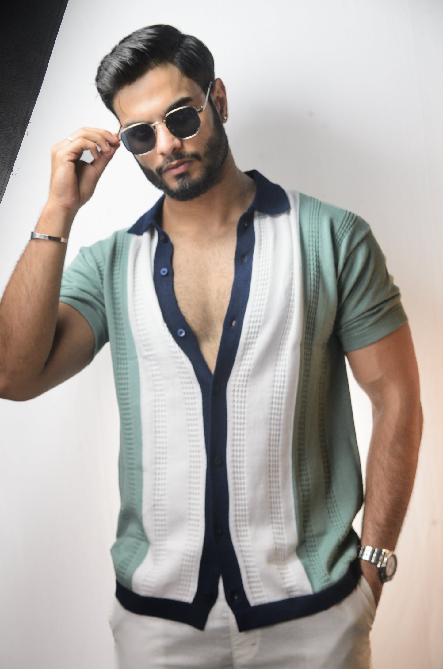 Old Town Knitted Shirt - CYAN