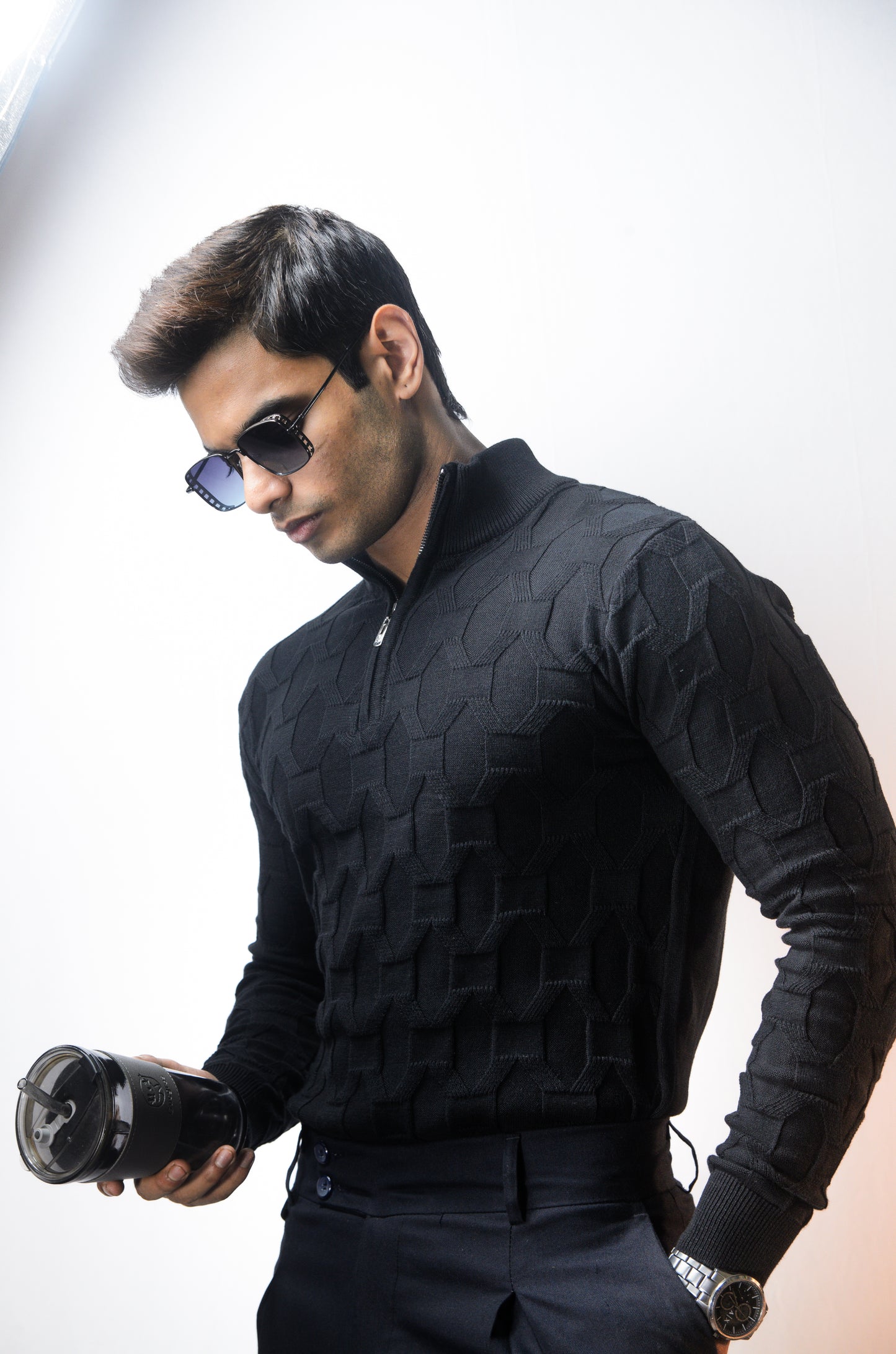The Atlas Full Sleeve Knitted Tshirt - BLACK