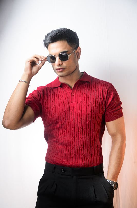 Sterling knit Polo T-Shirt -MAROON