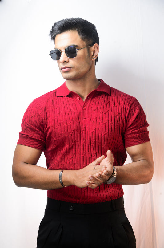 Sterling knit Polo T-Shirt -MAROON