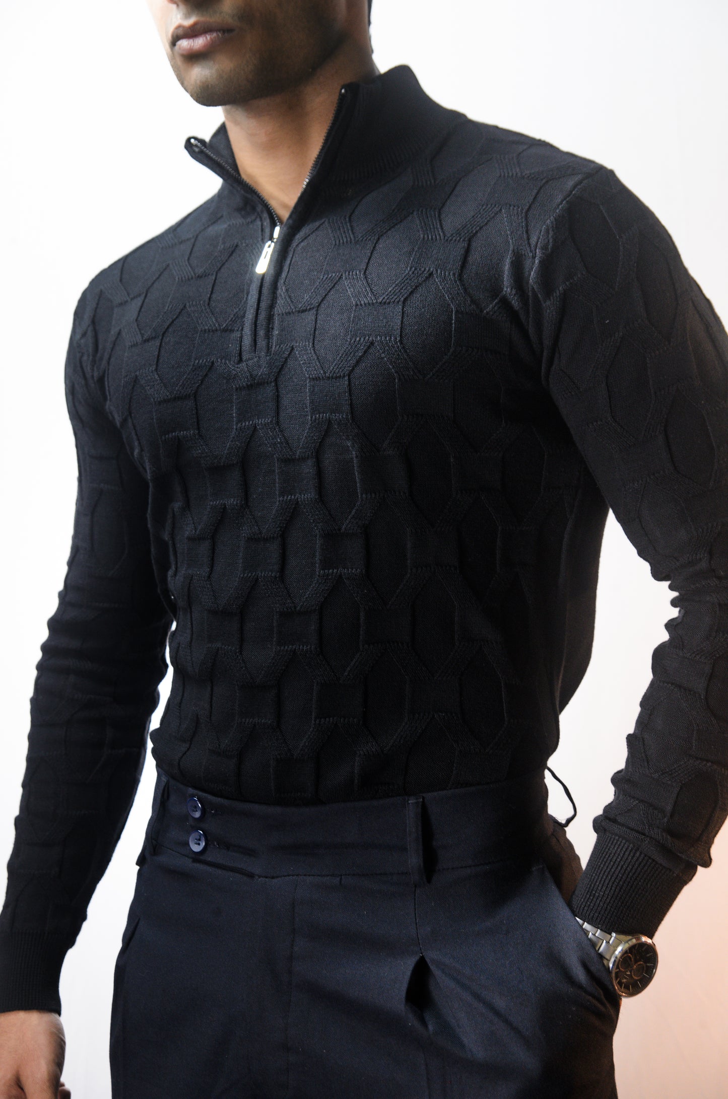 The Atlas Full Sleeve Knitted Tshirt - BLACK