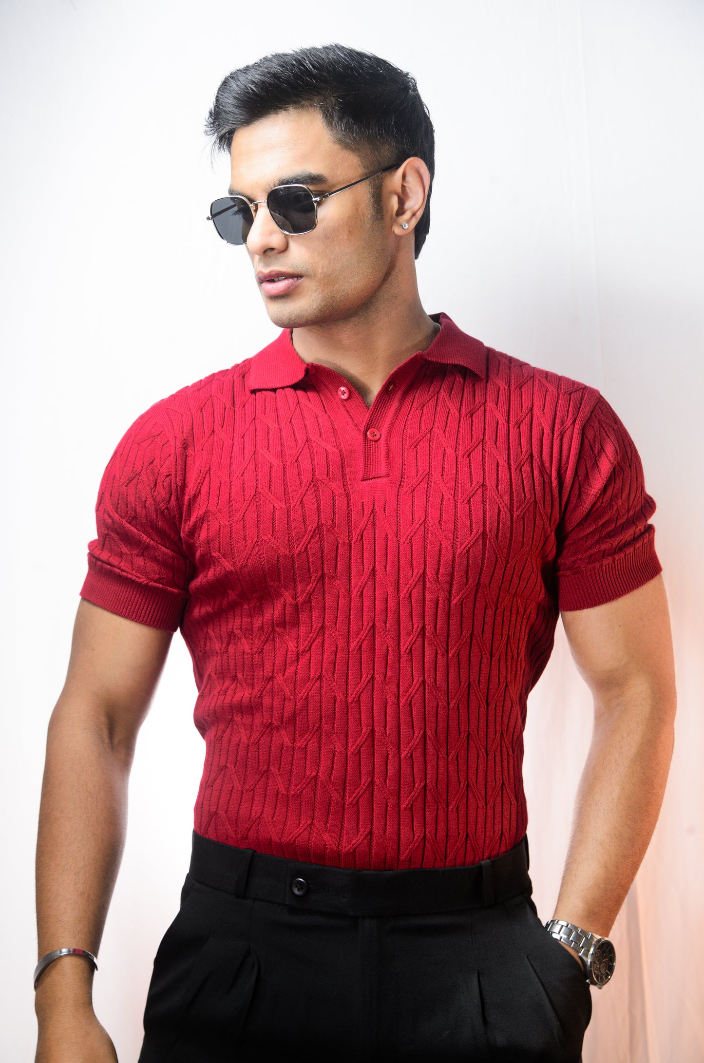 Sterling knit Polo T-Shirt -MAROON