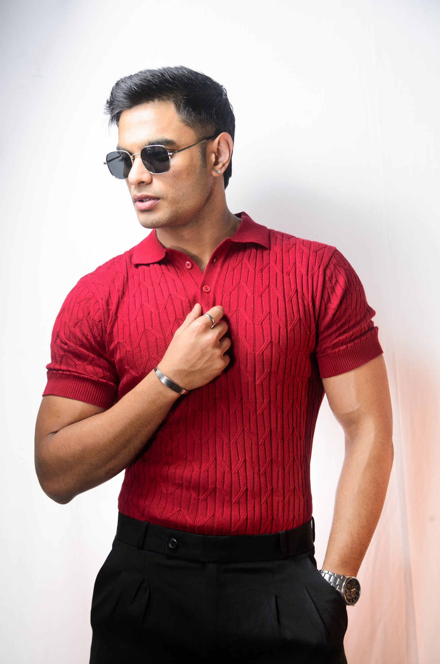 Sterling knit Polo T-Shirt -MAROON