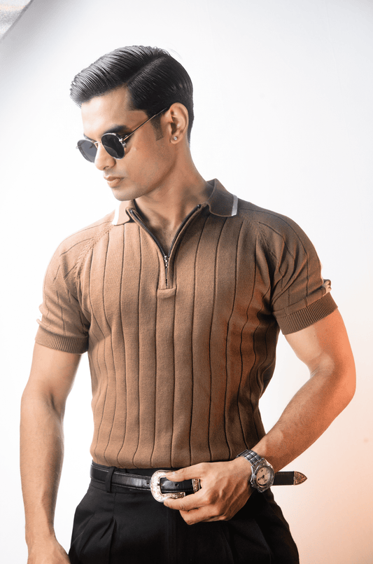 Clubline Textured Polo -  ALMOND
