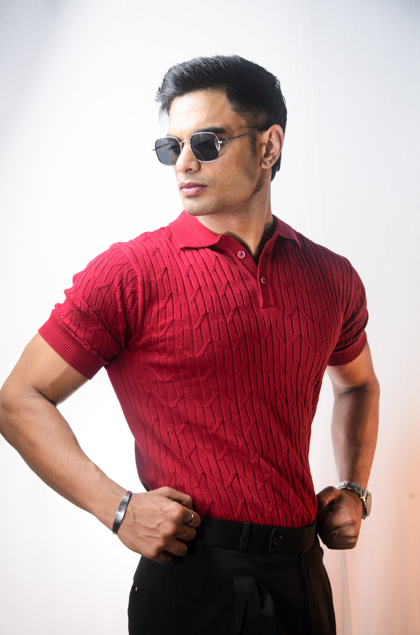 Sterling knit Polo T-Shirt -MAROON