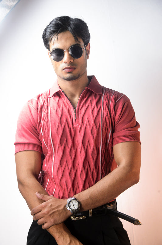 Elite Strip Polo - PEACH