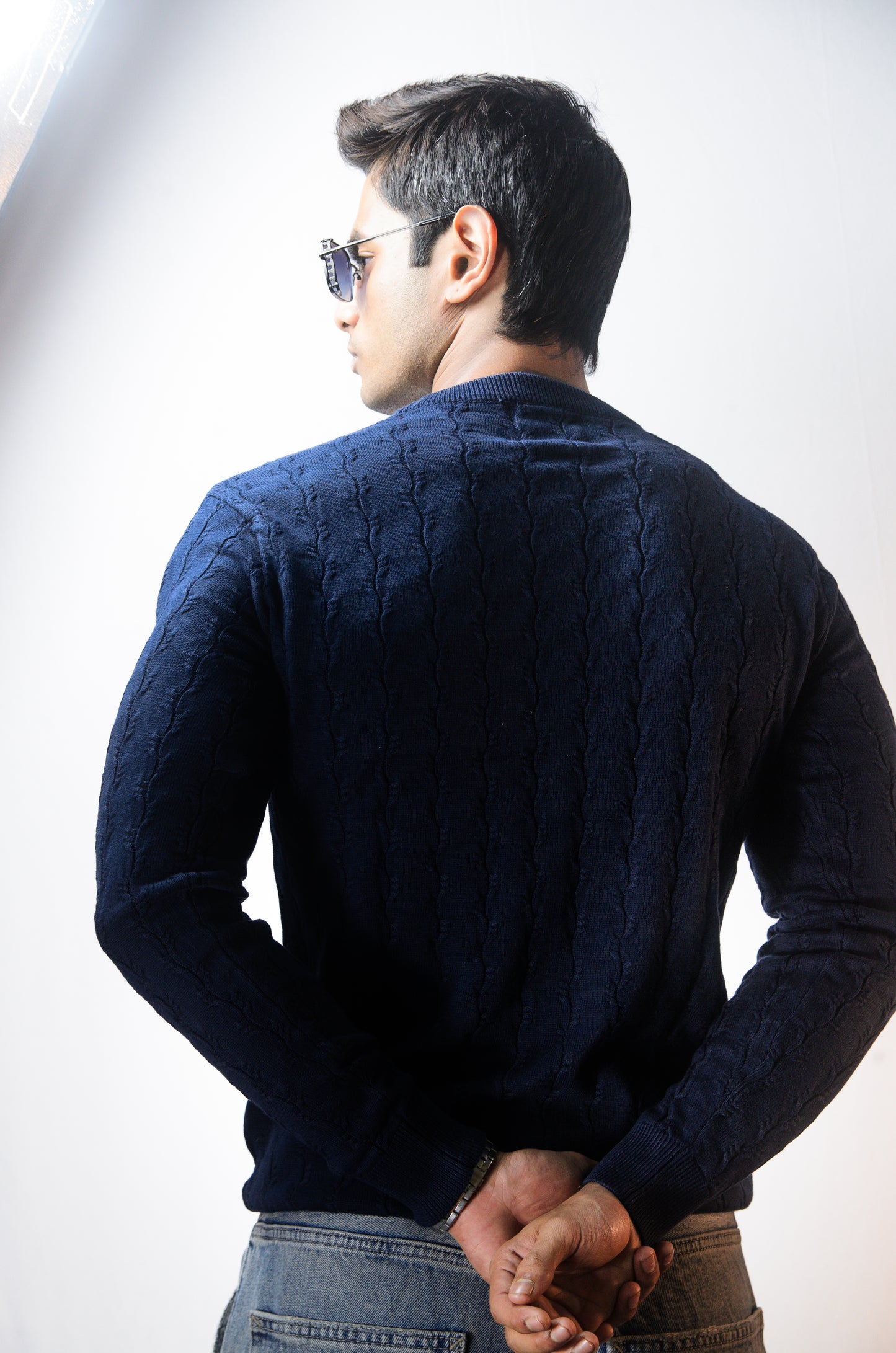 Forest Luxe Full Sleeve Knitted Tshirt - NAVY
