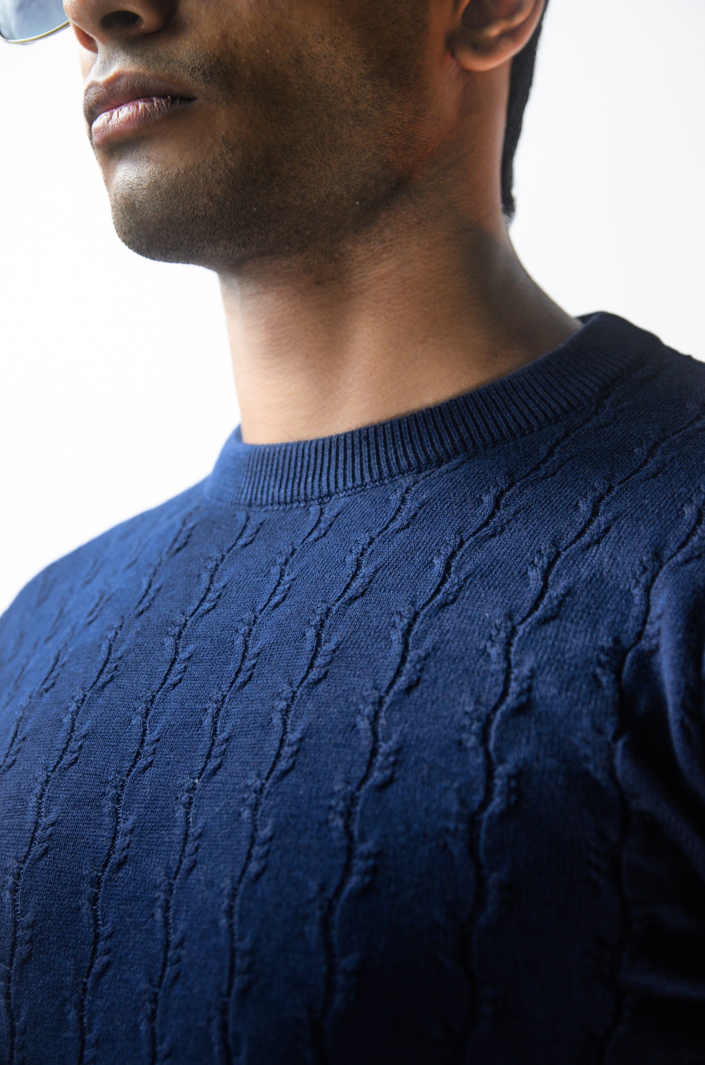 Forest Luxe Full Sleeve Knitted Tshirt - NAVY