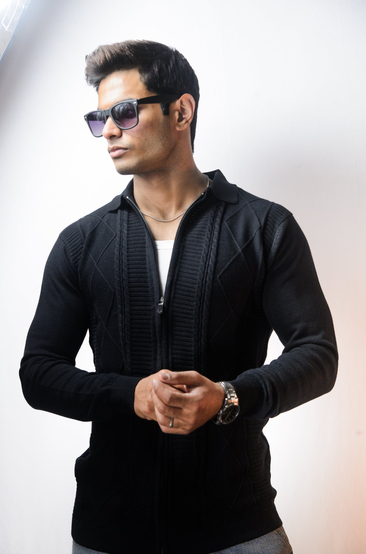 The Montague Full Zip Long Sleeve Tshirt - BLACK