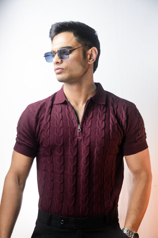 The Oakmont Knit T-Shirt- WINE