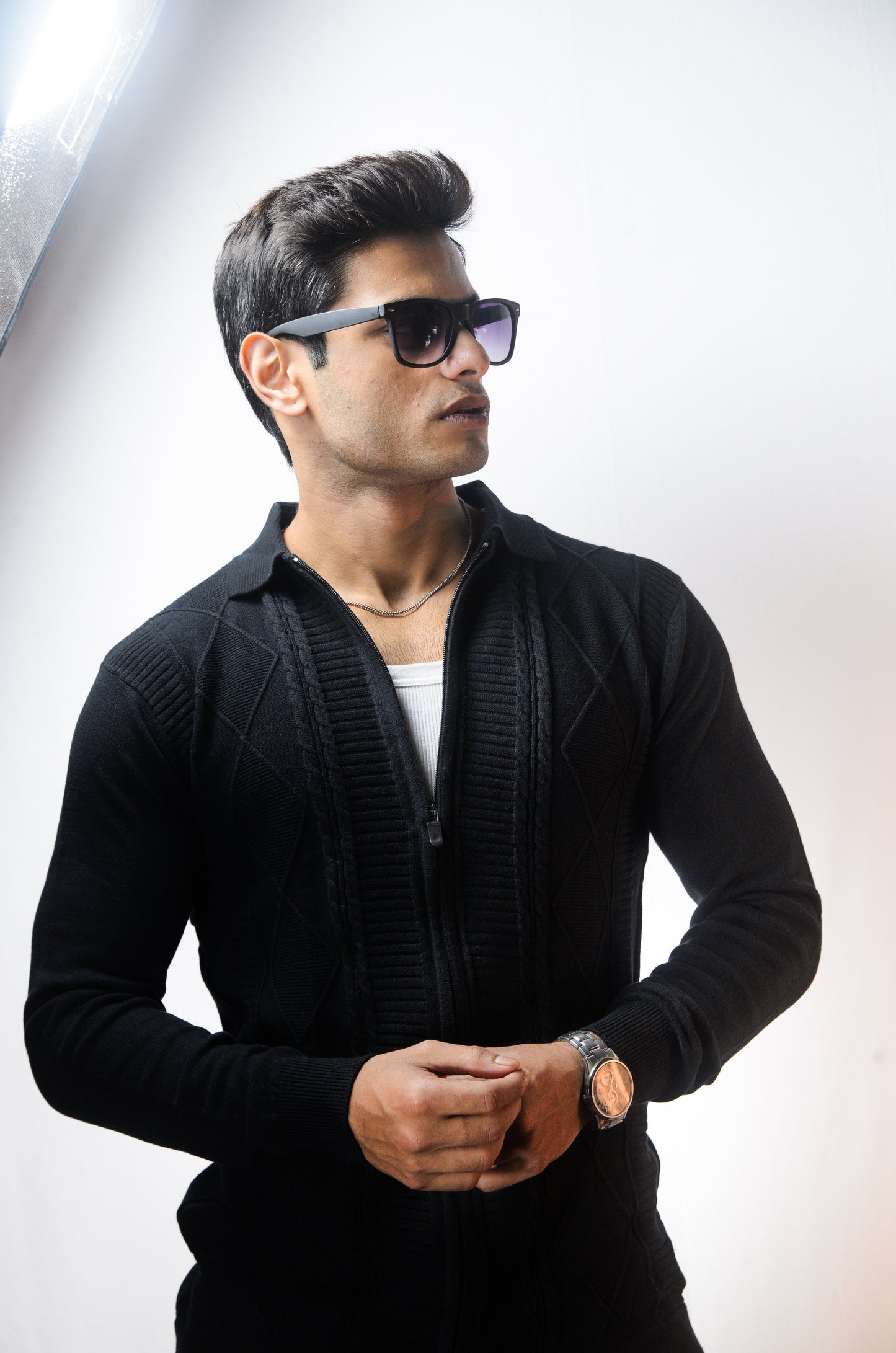 The Montague Full Zip Long Sleeve Tshirt - BLACK