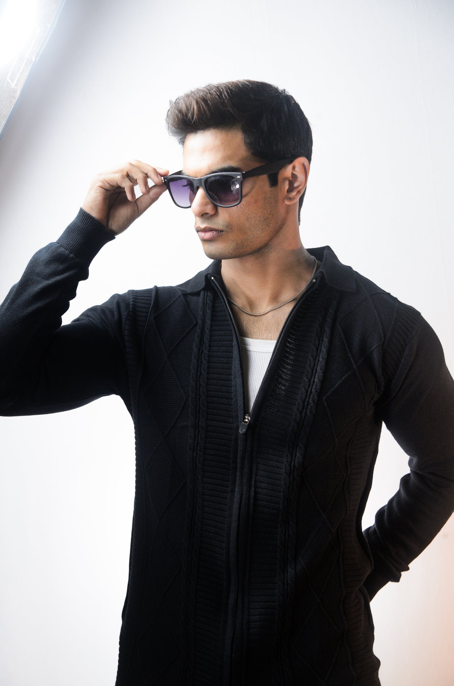 The Montague Full Zip Long Sleeve Tshirt - BLACK