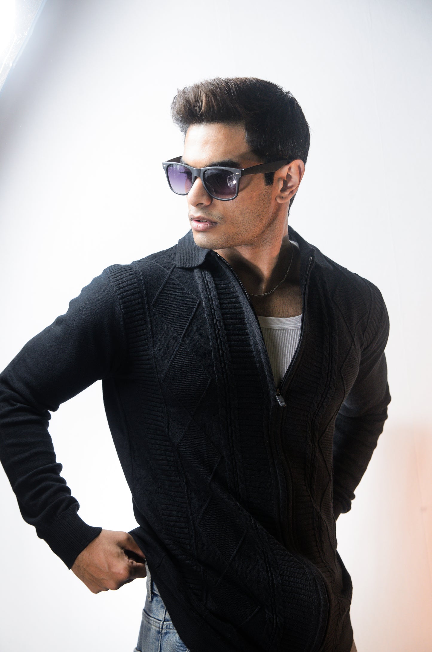 The Montague Full Zip Long Sleeve Tshirt - BLACK