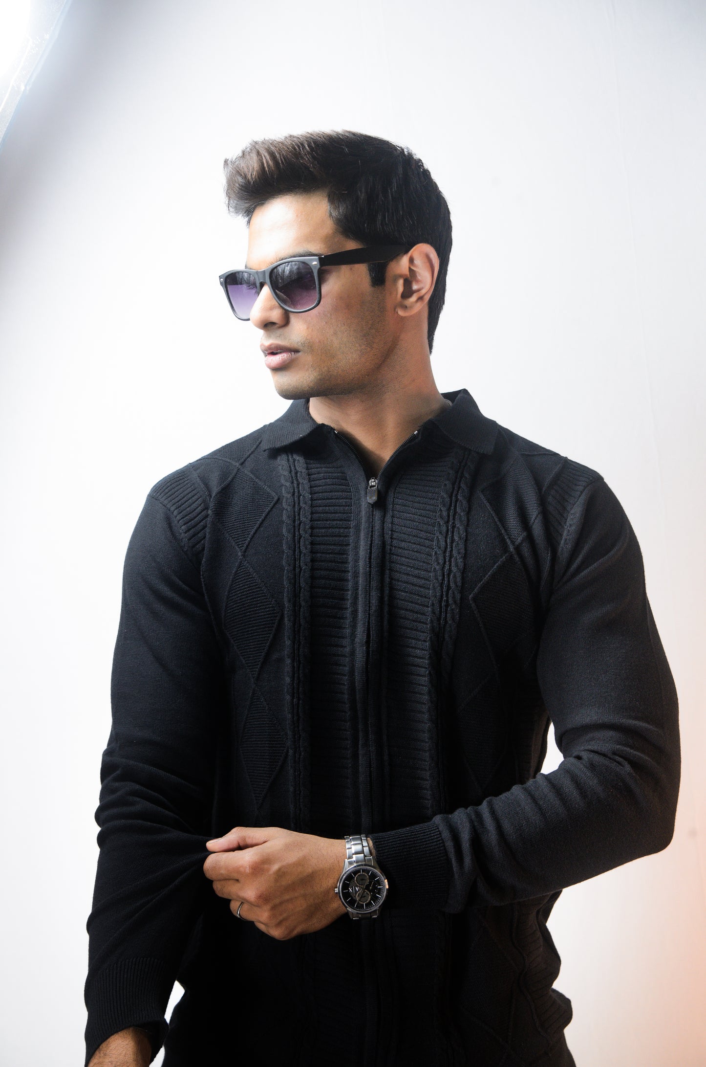 The Montague Full Zip Long Sleeve Tshirt - BLACK
