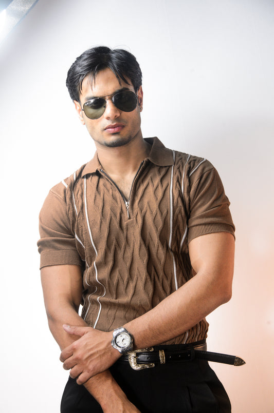 Elite Strip Polo - ALMOND