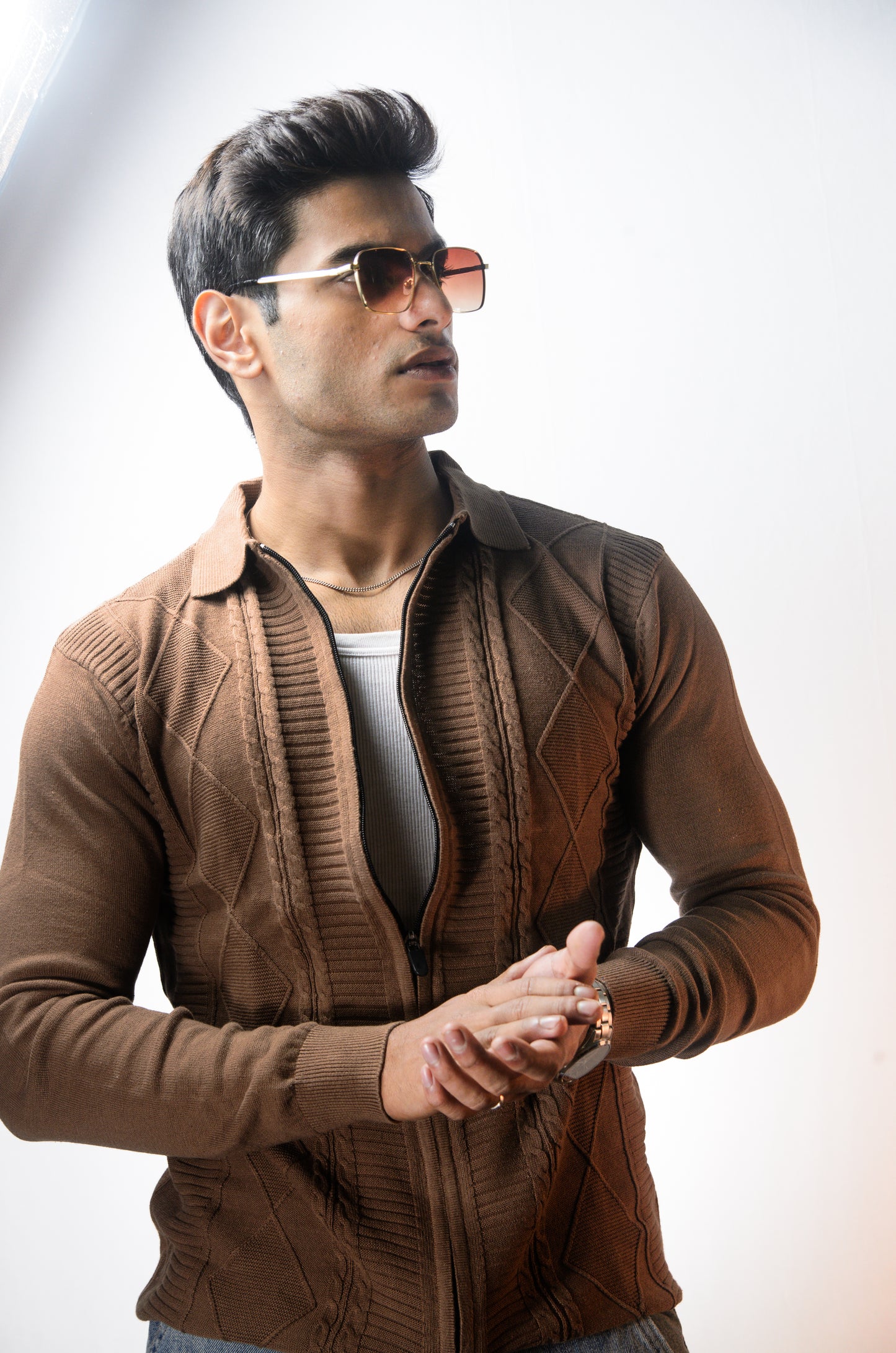 The Montague Full Zip Long Sleeve Tshirt - Almond