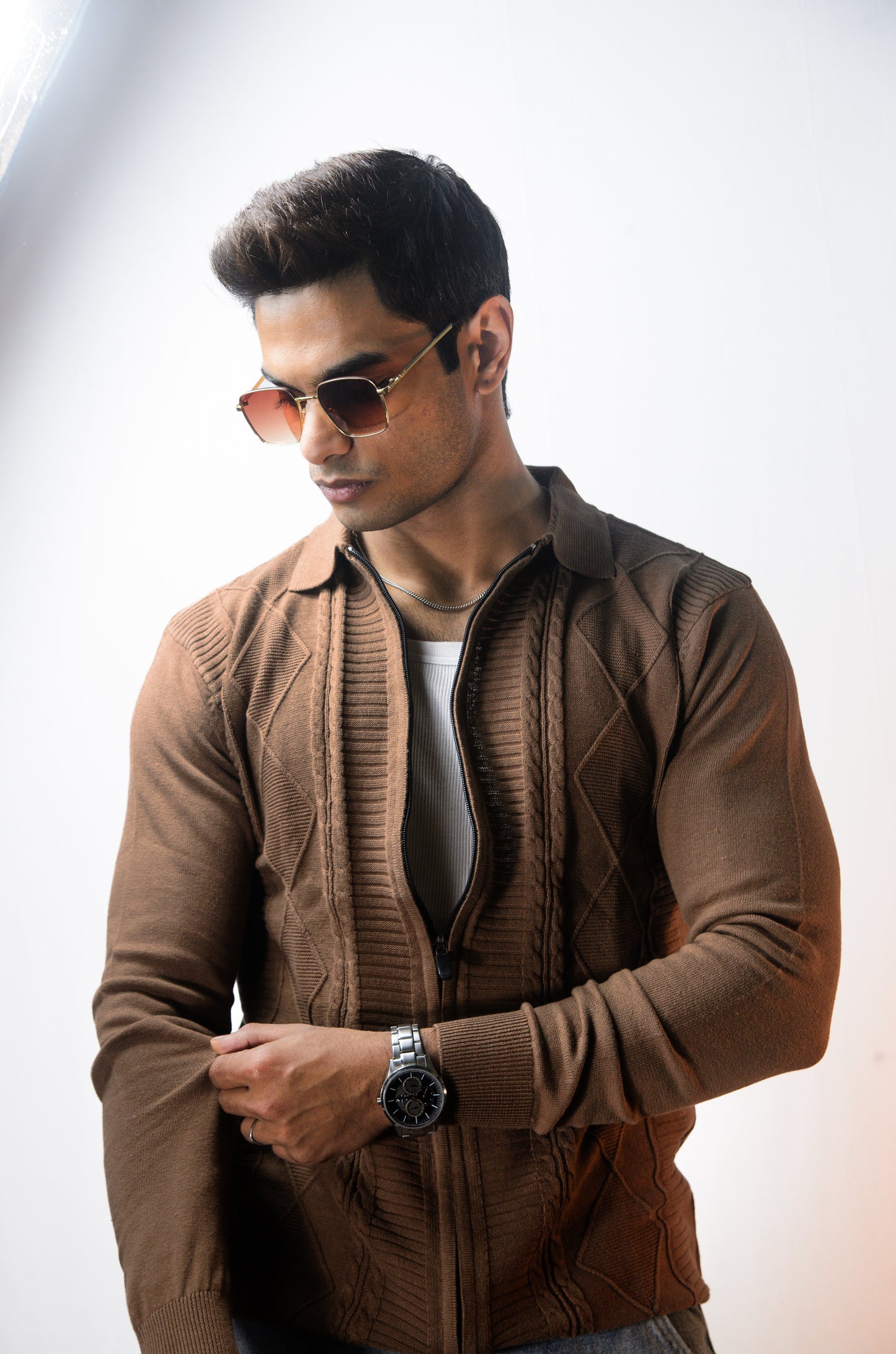 The Montague Full Zip Long Sleeve Tshirt - Almond