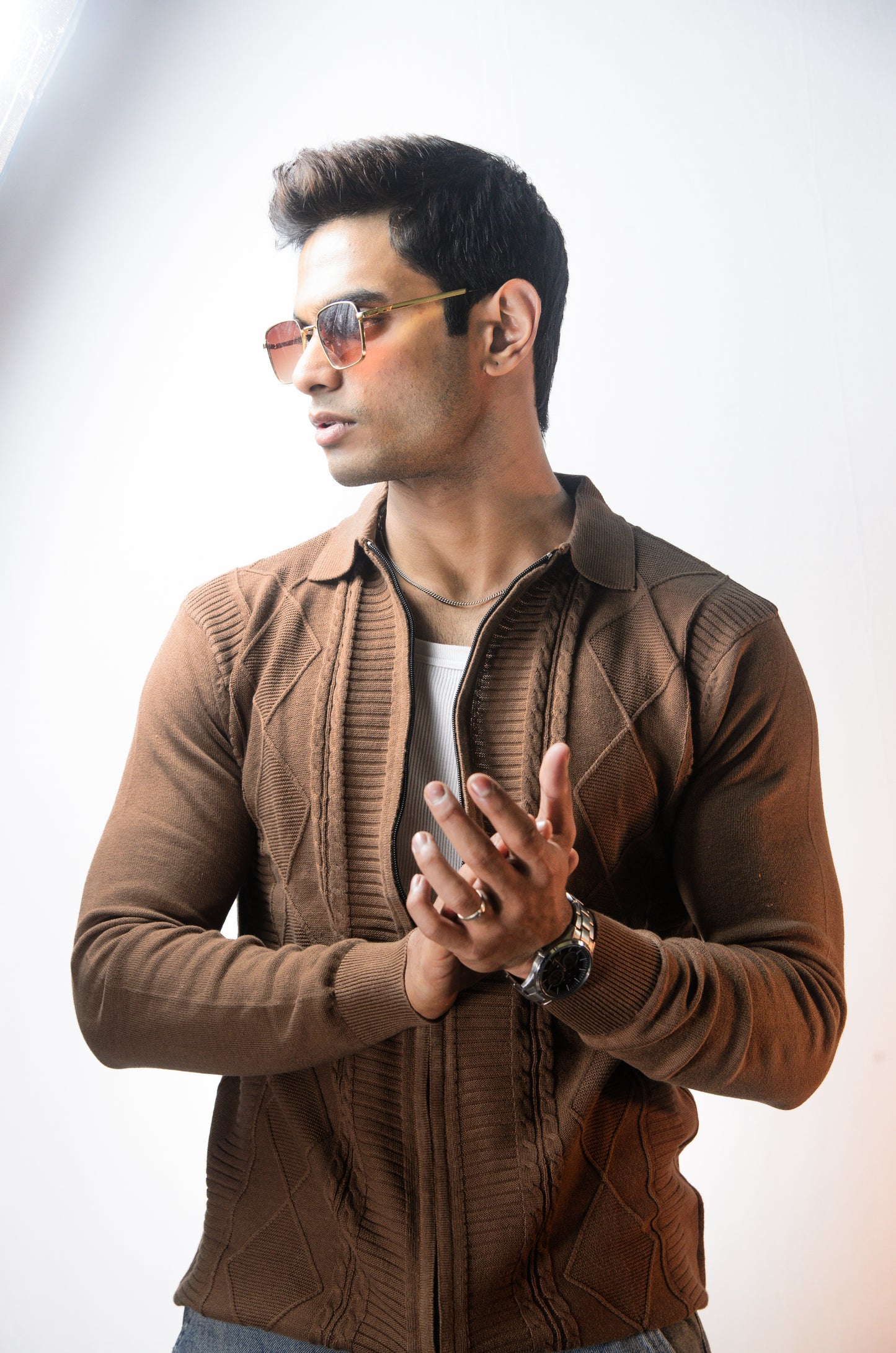 The Montague Full Zip Long Sleeve Tshirt - Almond